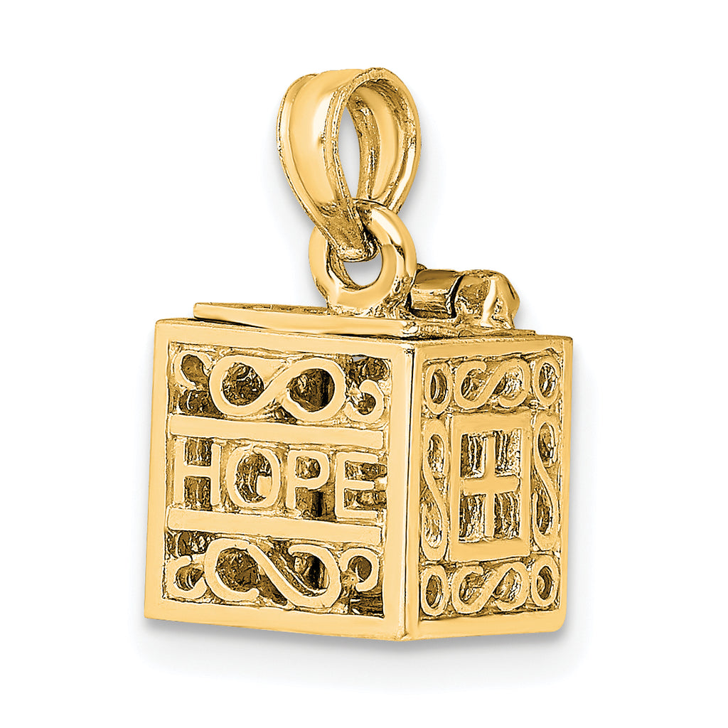 14K Gold 3D Faith and Hope Prayer Box Charm  Casted, Elegant Design