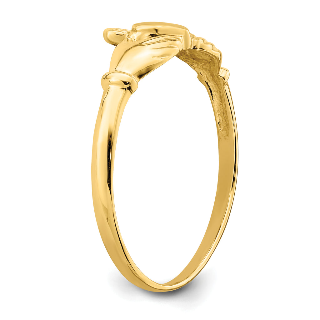 14k Polished and Satin Claddagh Ring
