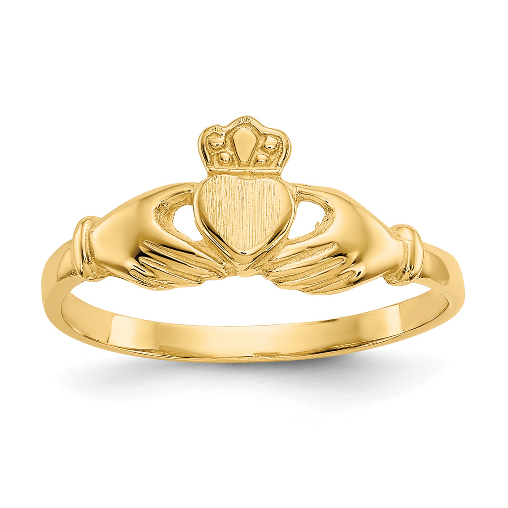 14k Polished and Satin Claddagh Ring