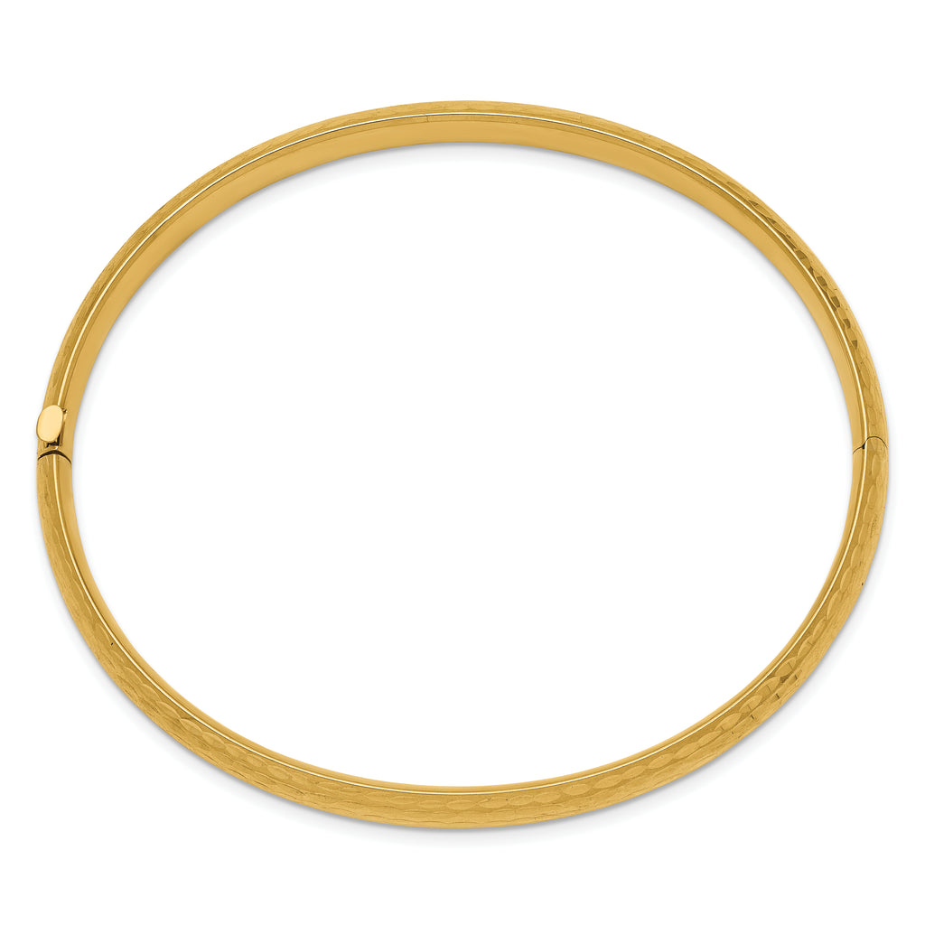 14K Gold Diamond-Cut Hinged Bangle Bracelet for Women