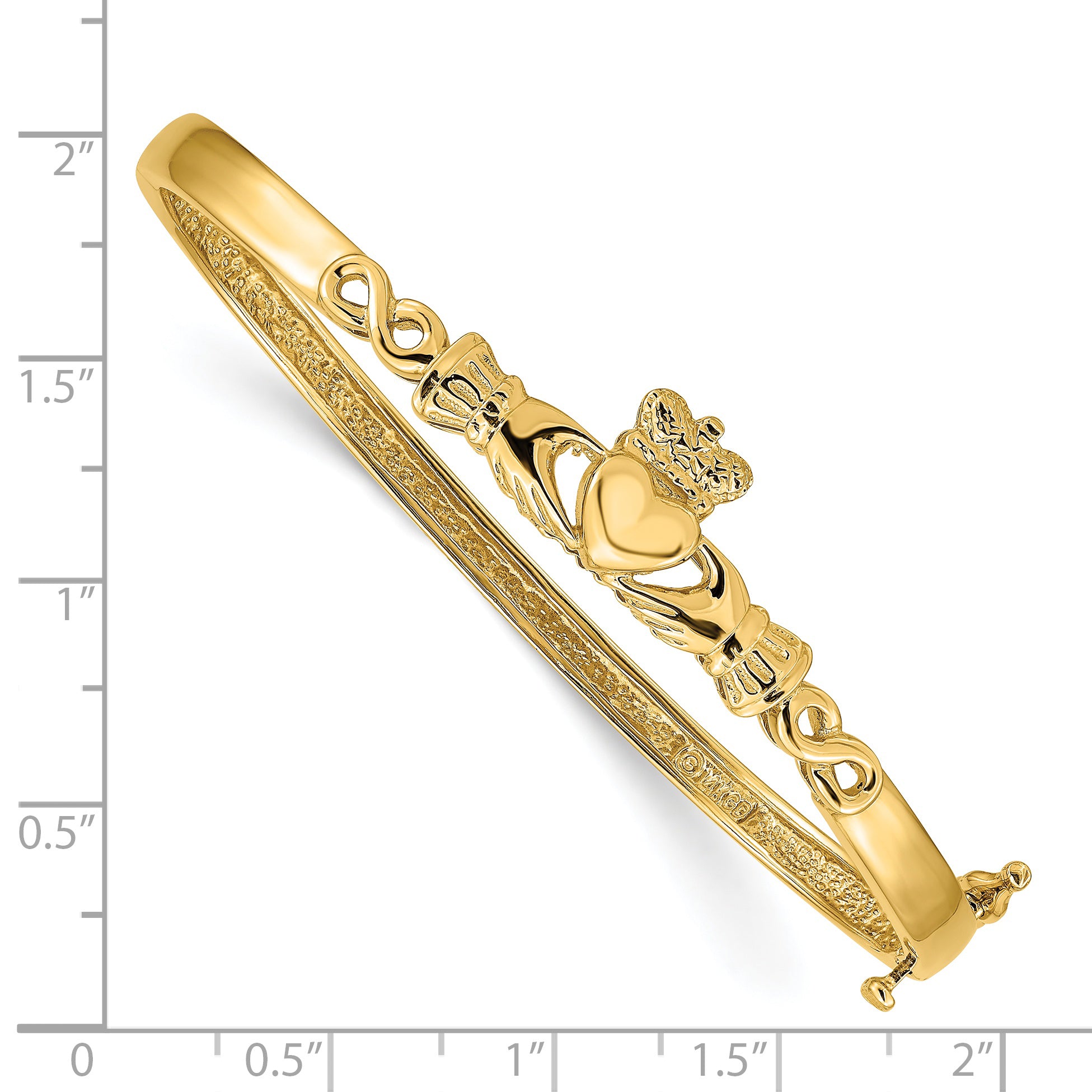 14k 4mm Diamond-cut Claddagh Hinged Bangle Bracelet