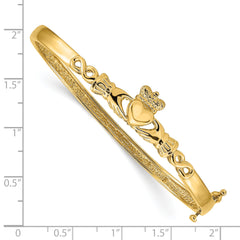 14k 4mm Diamond-cut Claddagh Hinged Bangle Bracelet