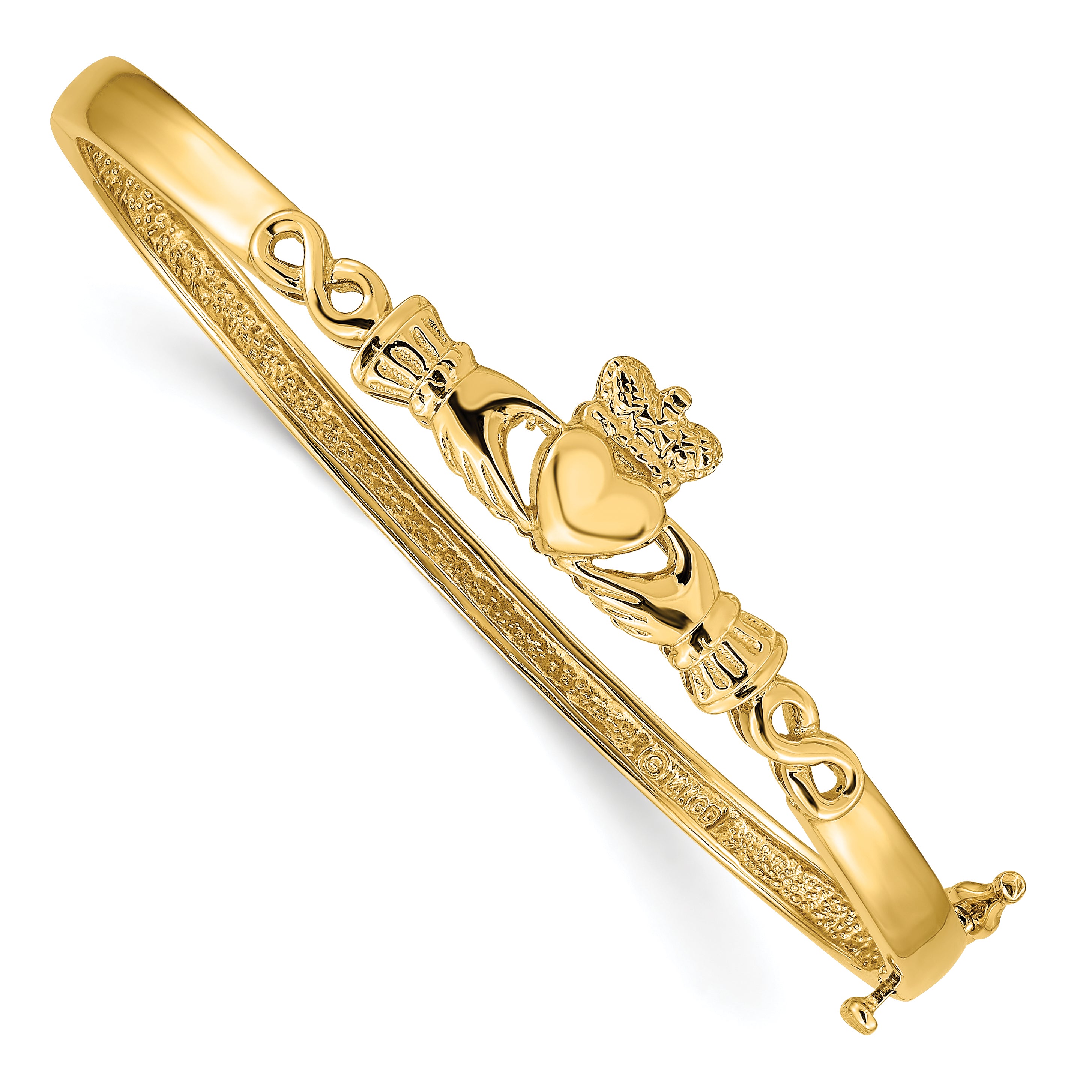14k 4mm Diamond-cut Claddagh Hinged Bangle Bracelet Main image