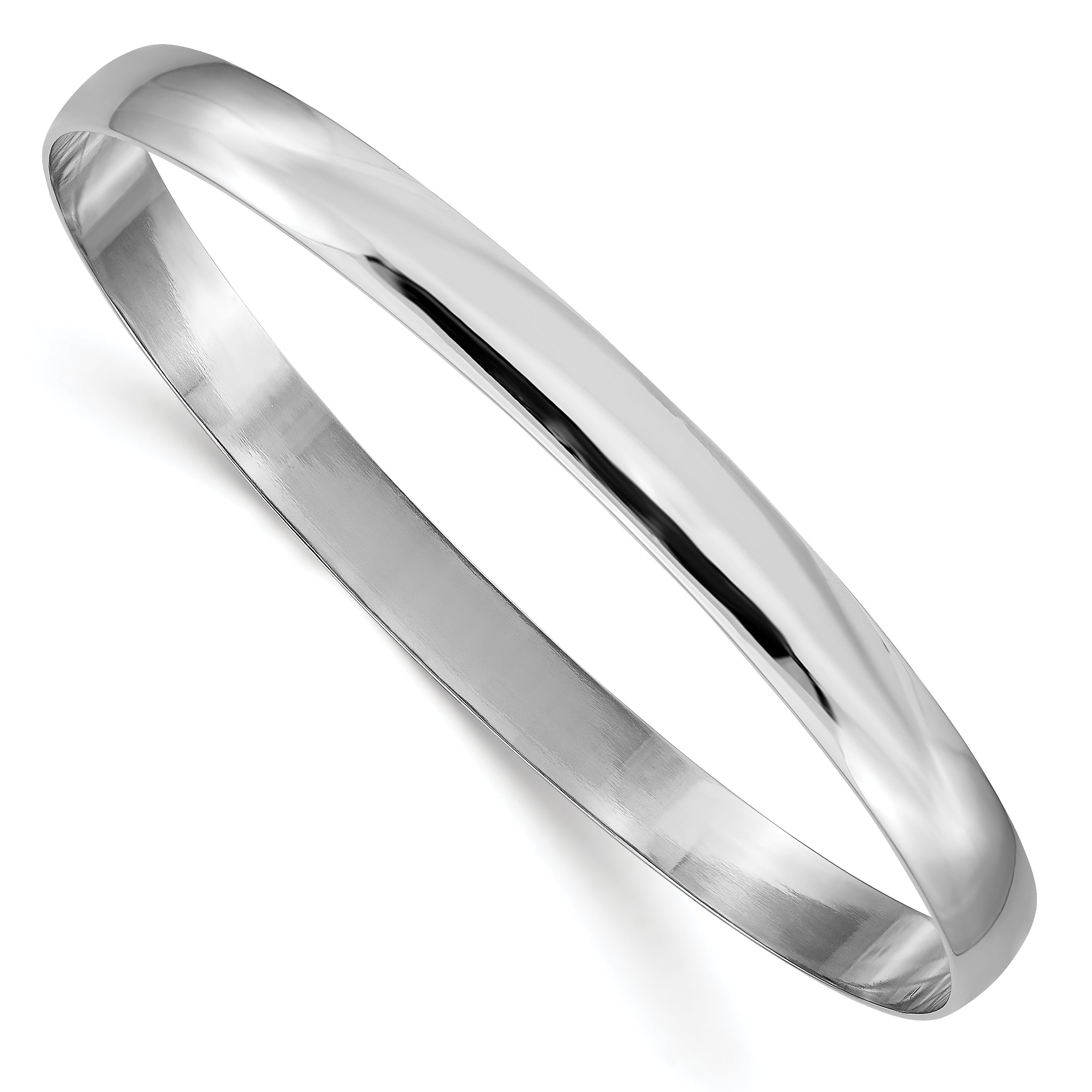 14k White Gold 6mm Solid Polished Half-Round Slip-On Bangle Main image