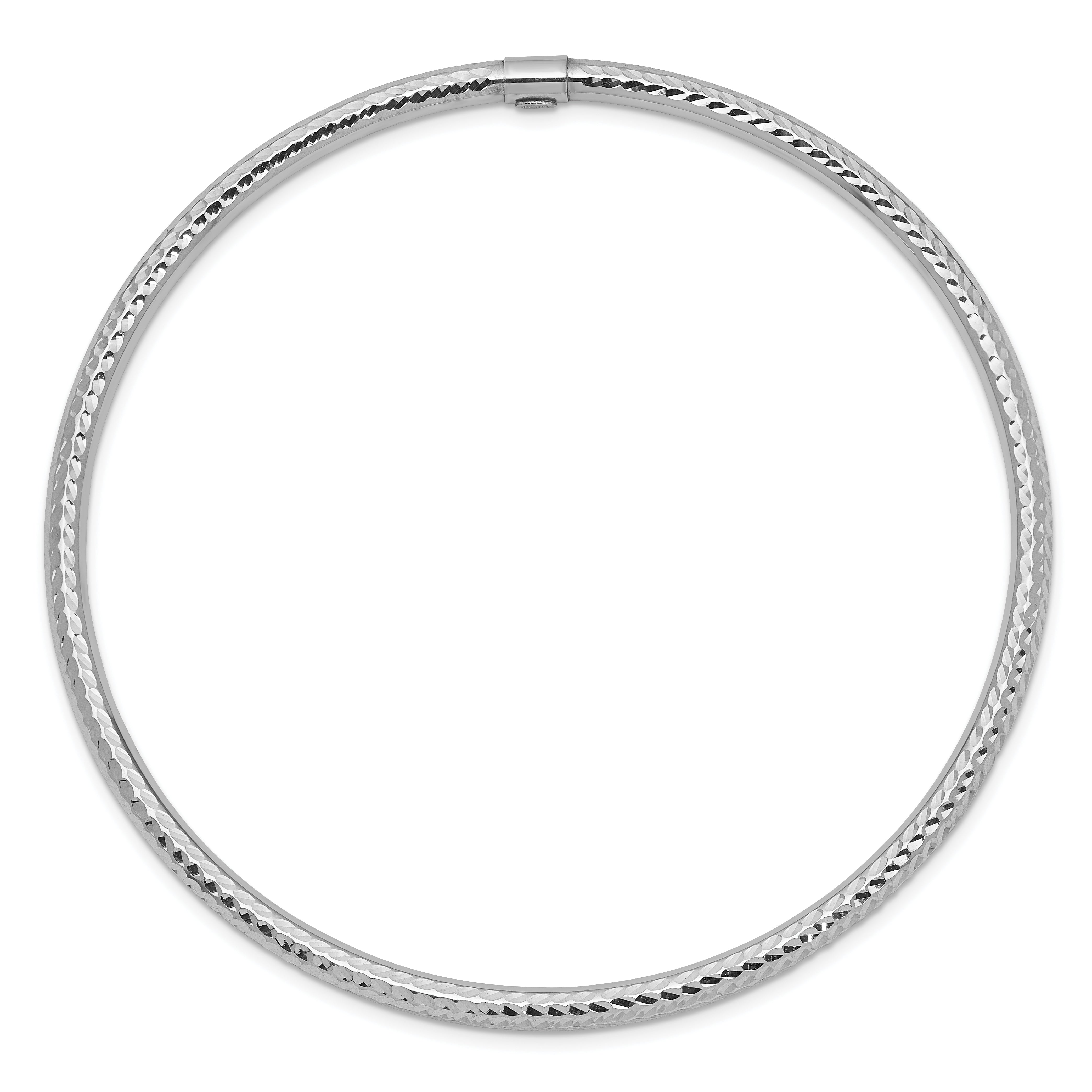 14K White Gold Diamond-Cut Slip-On Bangle with Polished Finish