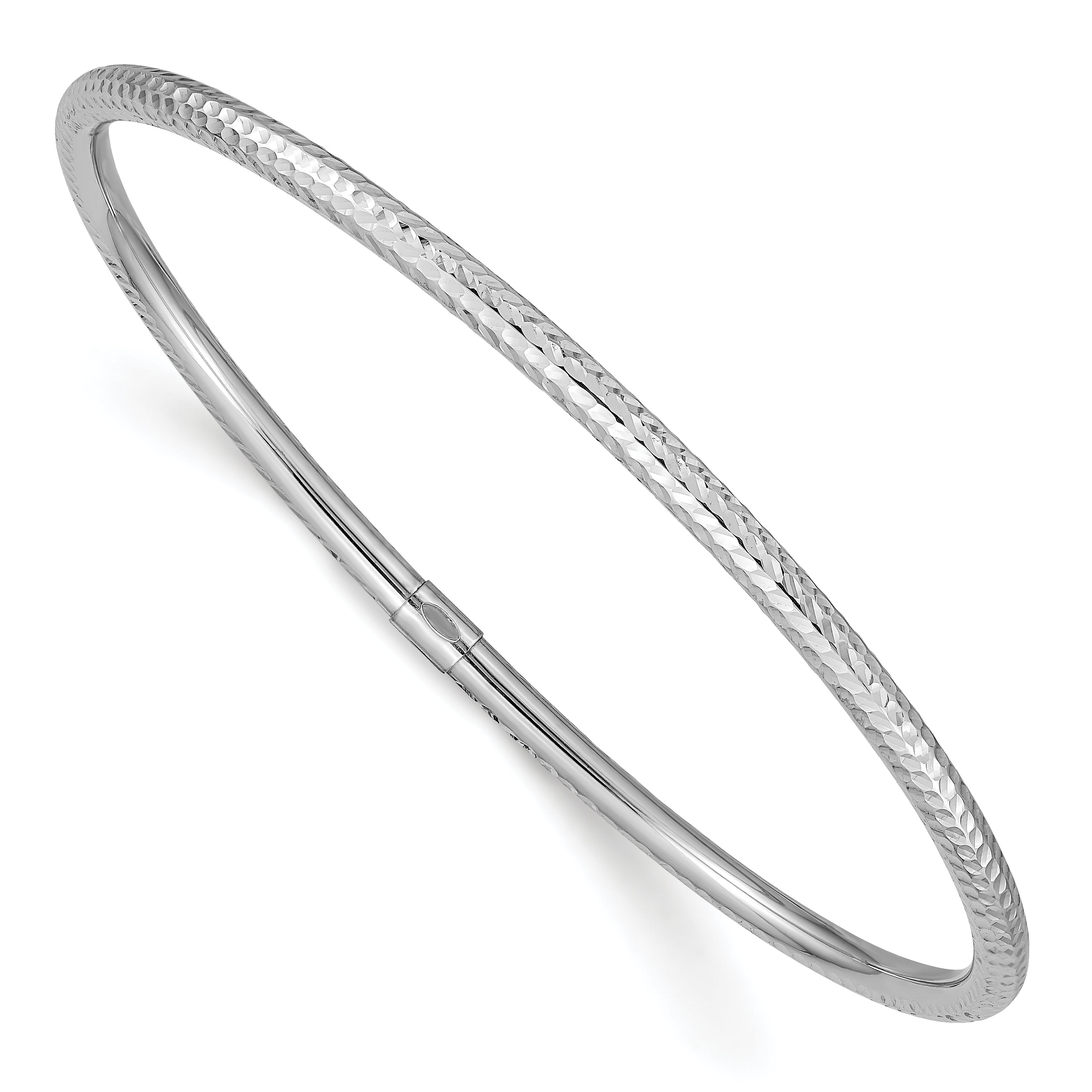 14k White Gold 3mm Diamond-cut Slip-on Bangle Main image