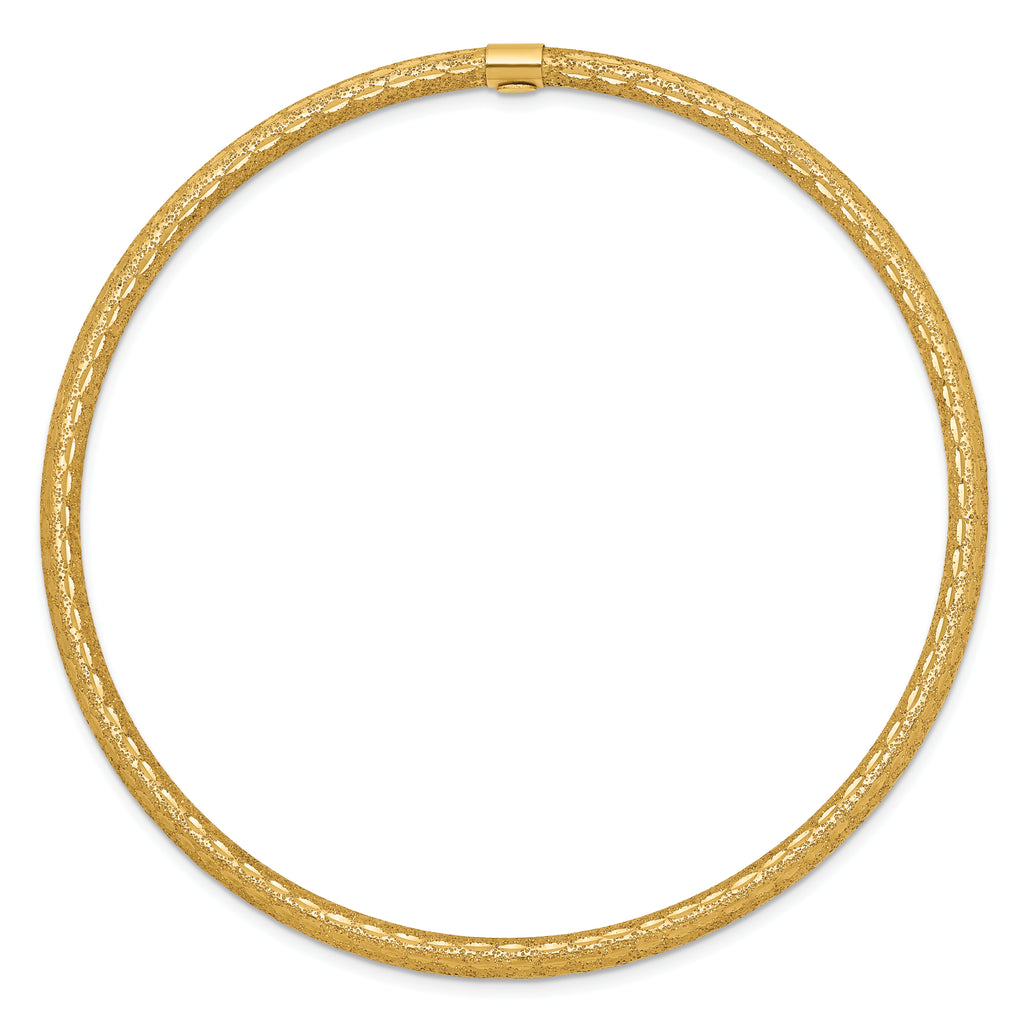 14k 3mm Satin Finish Diamon-cut Tube Slip-on Bangle