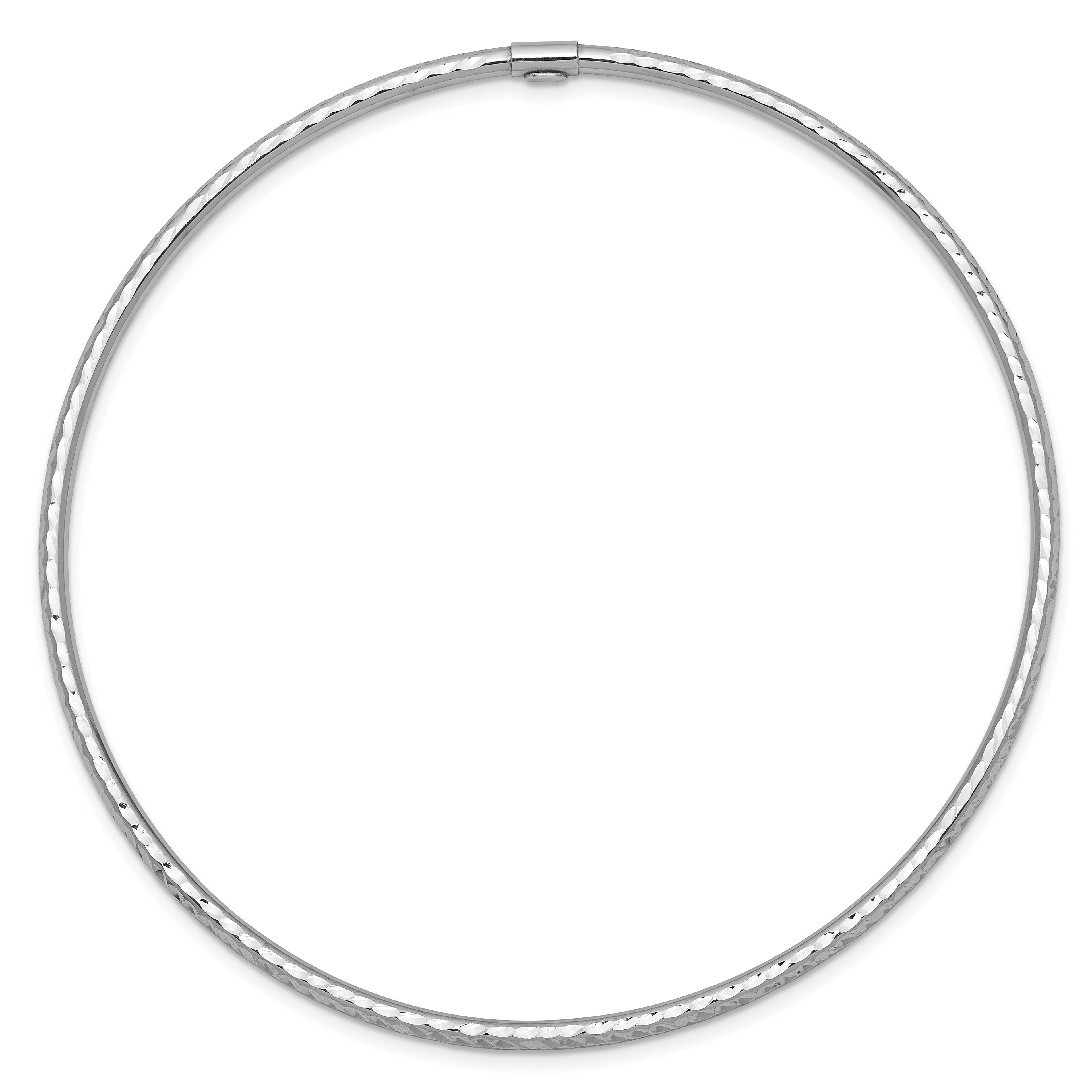 14K White Gold Diamond-Cut Bangle with Polished Slip-On Elegance