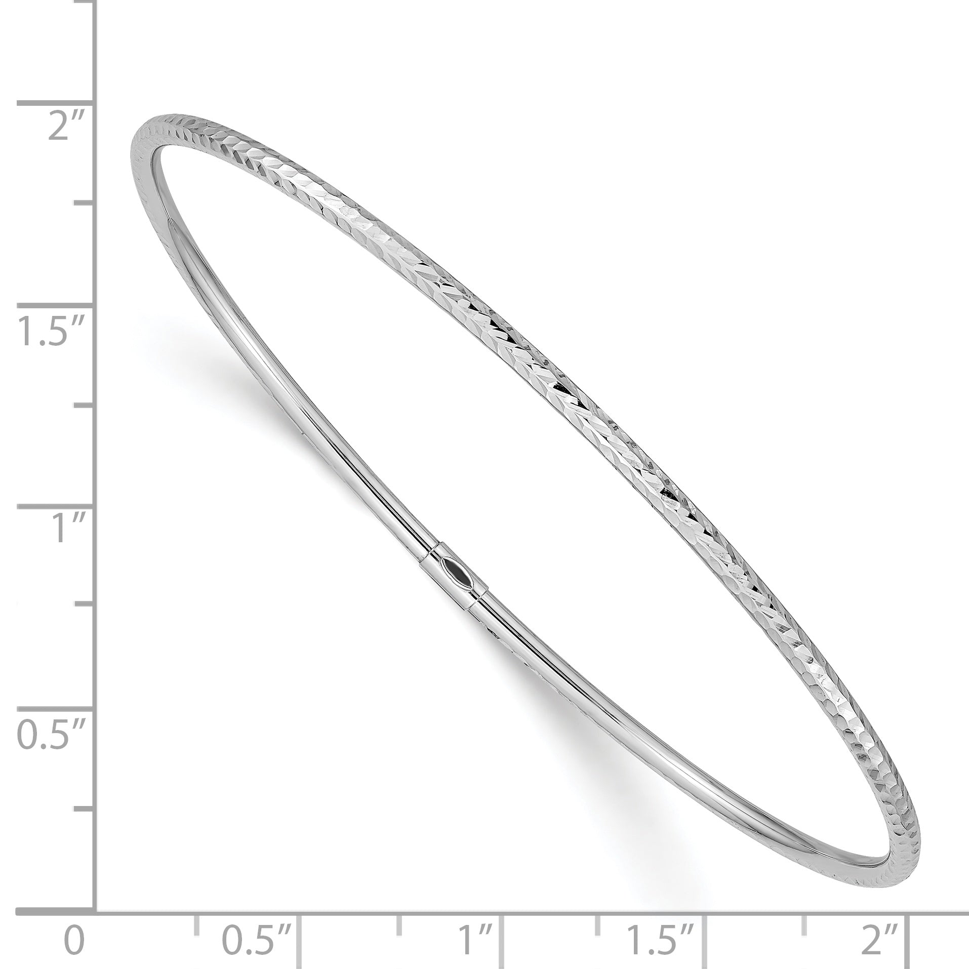 14K White Gold Diamond-Cut Bangle with Polished Slip-On Elegance