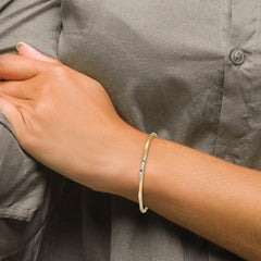 14K Gold Diamond-Cut Satin Twist Bangle with White Rhodium Accents