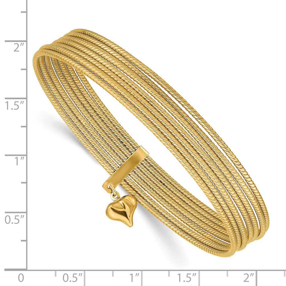 14K Gold Polished Bangle Set with Heart Dangle Elegant Stackable Style Secondary image