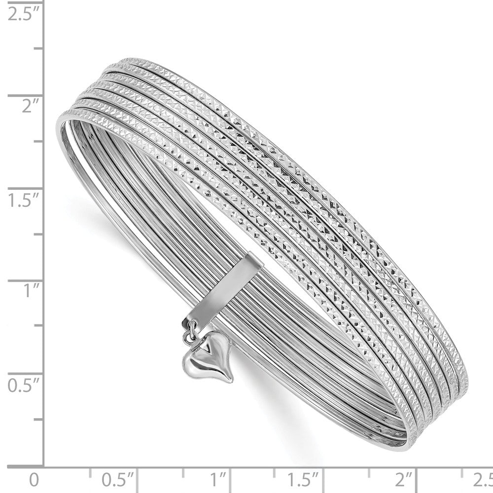 14K White Gold Textured Bangles Set with Dangle Hearts Elegant and Versatile Secondary image