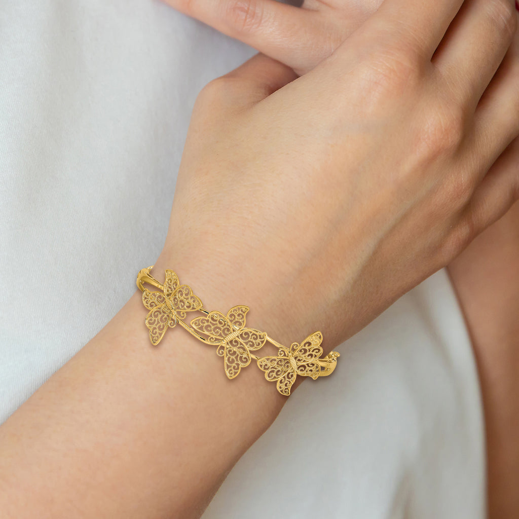 Sophia Jewelers 14K Gold Butterfly Filigree Hinged Bangle Bracelet
