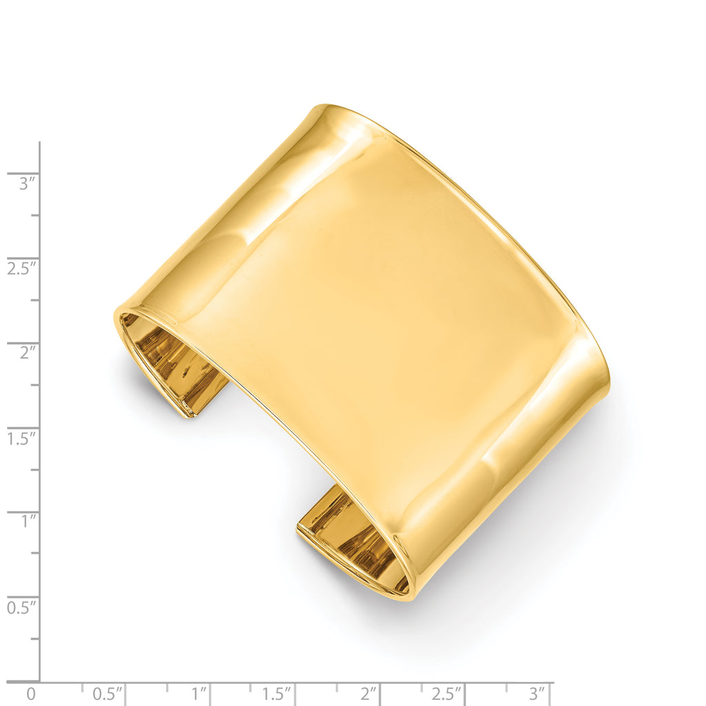 14K Gold Polished Cuff Bangle with Elegant Wide Design for Women