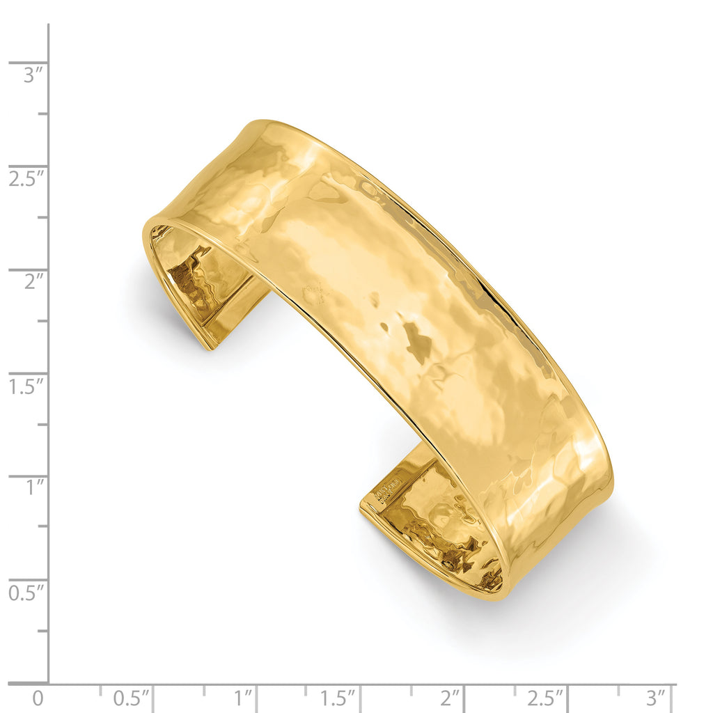 Sophia Jewelers 14K Gold Hammered Cuff Bracelet with Polished Finish