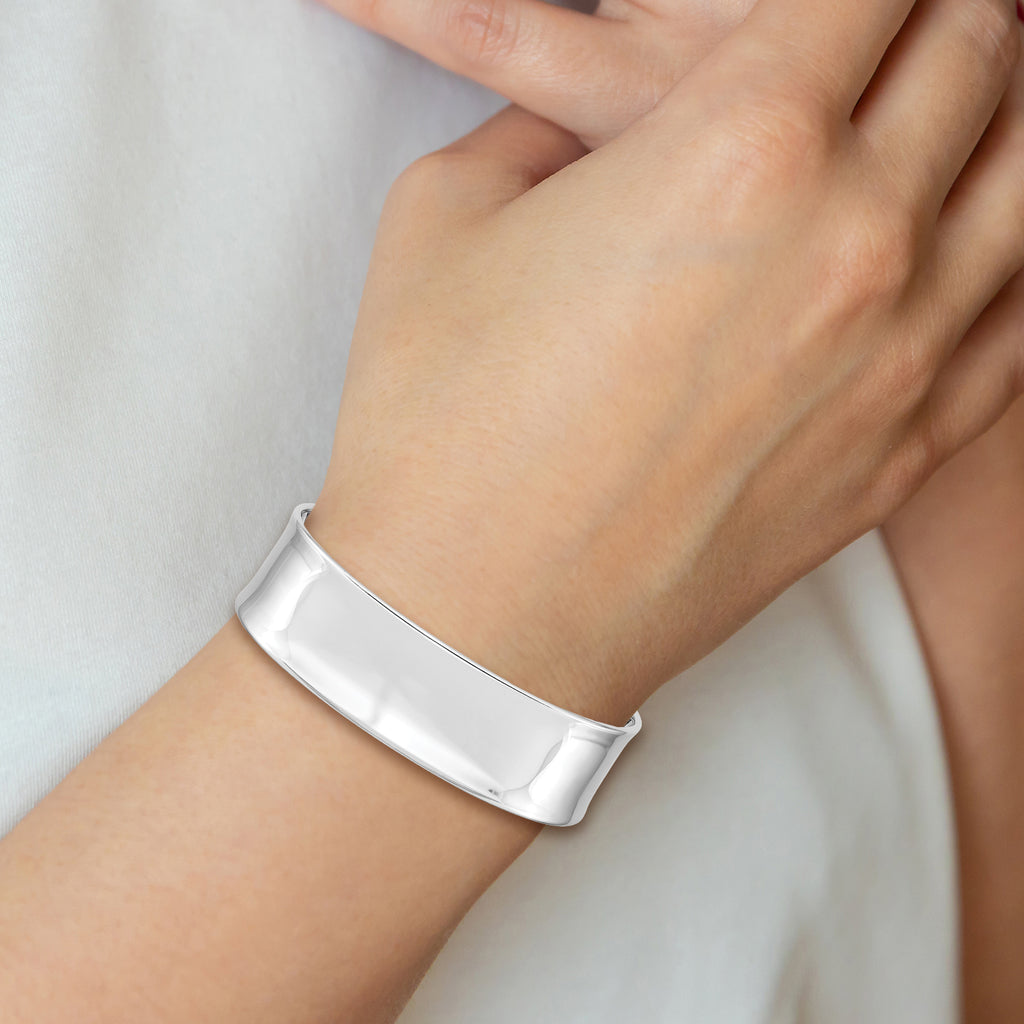 14K White Gold Polished Cuff Bangle Elegant Women's Bracelet