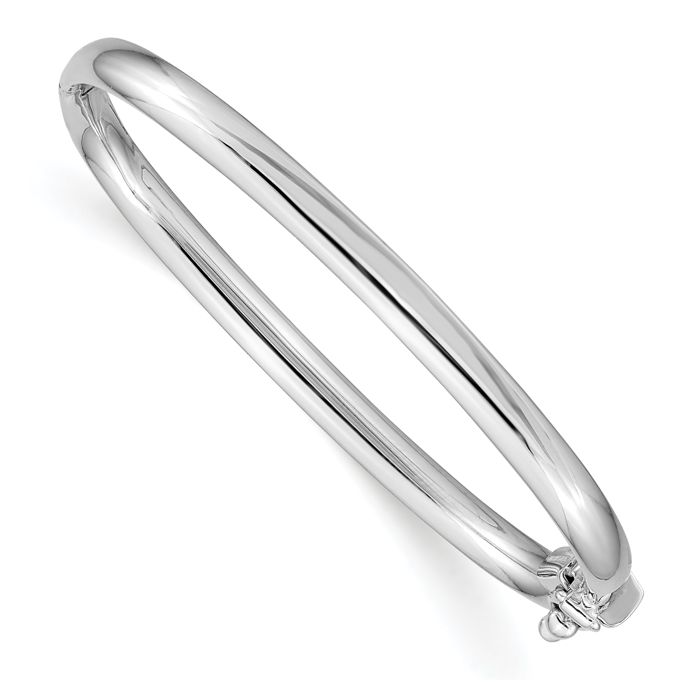 14k White Gold Polished Hinged Safety Clasp Baby Bangle Main image
