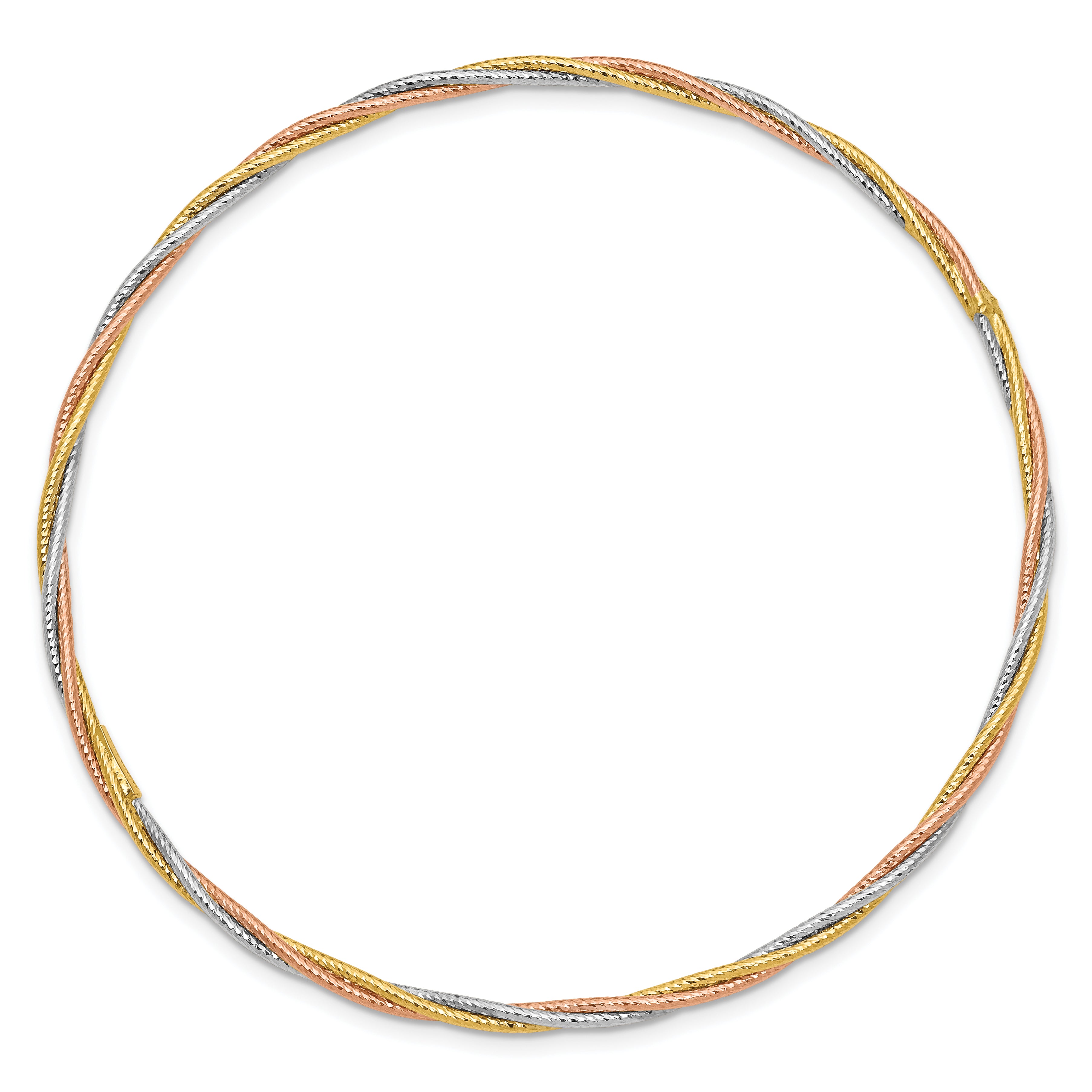 14K Tri-Color Gold Diamond-Cut Slip-On Women's Bangle by Sophia Jewelers