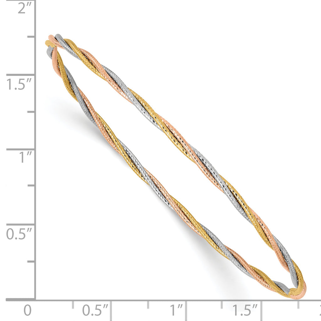 14K Tri-Color Gold Diamond-Cut Slip-On Women's Bangle by Sophia Jewelers