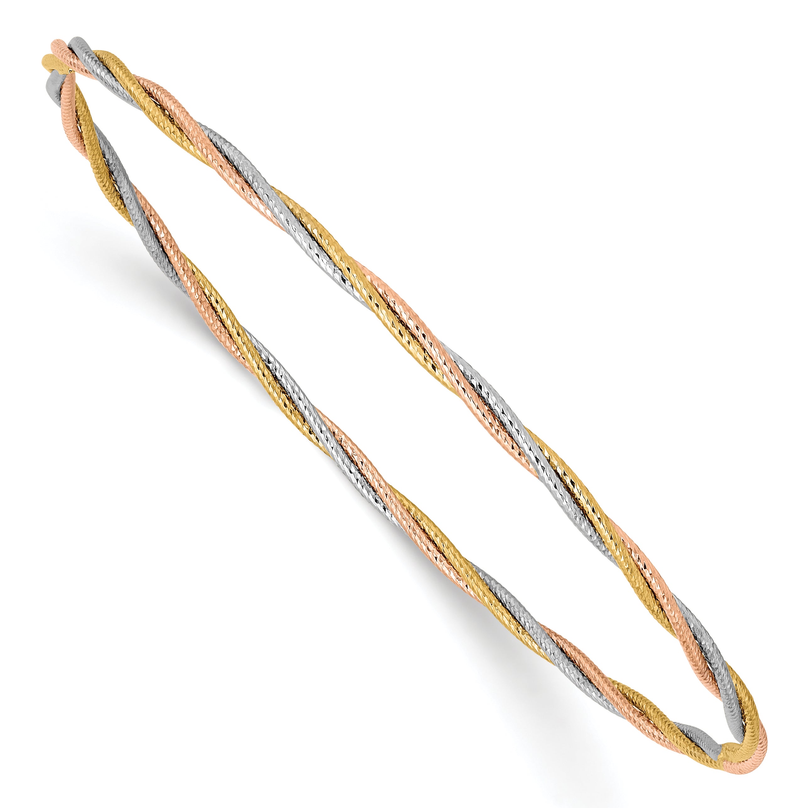 14k Tri-color Diamond-cut Twisted Slip-on Bangle Main image