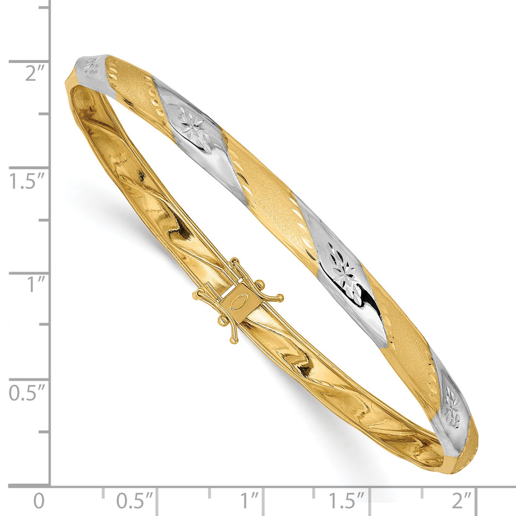 14K White Rhodium Flexible Diamond-Cut Bangle with Safety Clasp