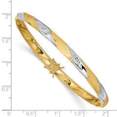 14K White Rhodium Flexible Diamond-Cut Bangle with Safety Clasp
