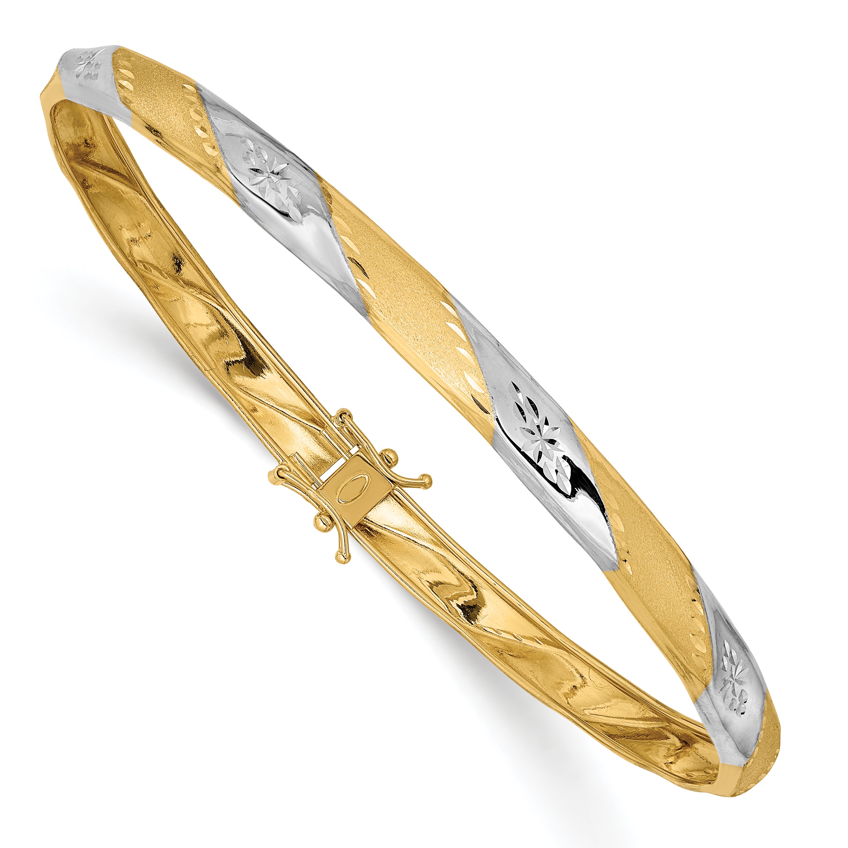 14k White Rhodium Polished Satin D/C Flexible Bangle Main image