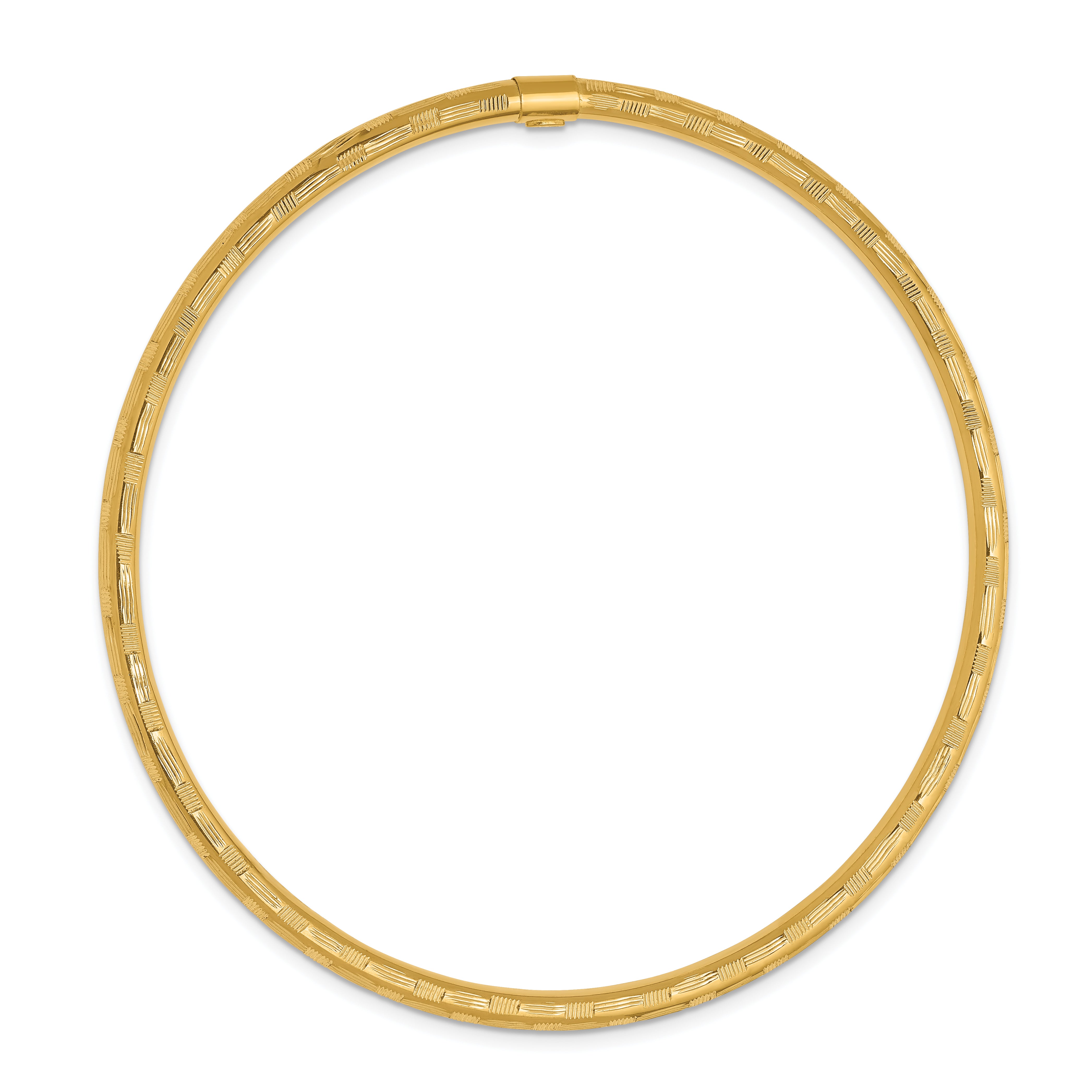 14K Yellow Gold Diamond-Cut Slip-On Bangle with Polished Finish