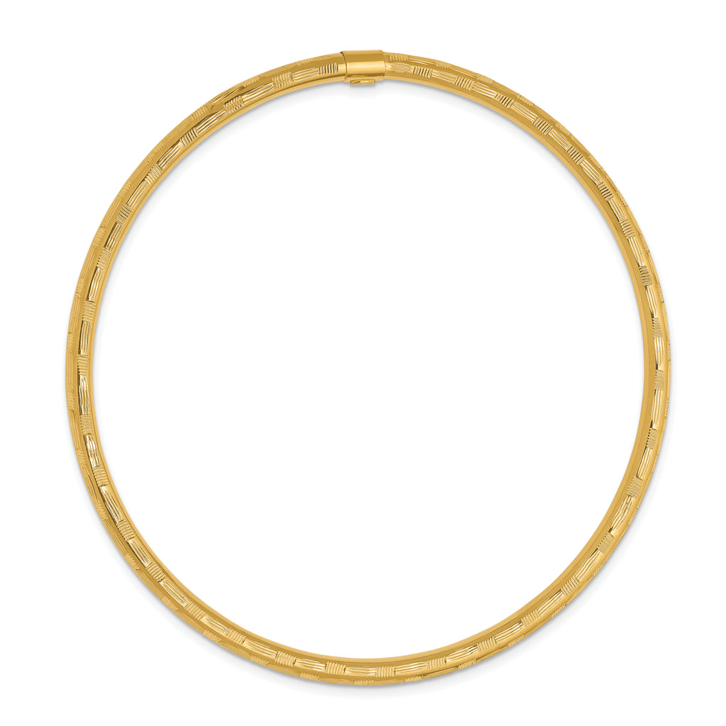 14K Yellow Gold Diamond-Cut Slip-On Bangle with Polished Finish