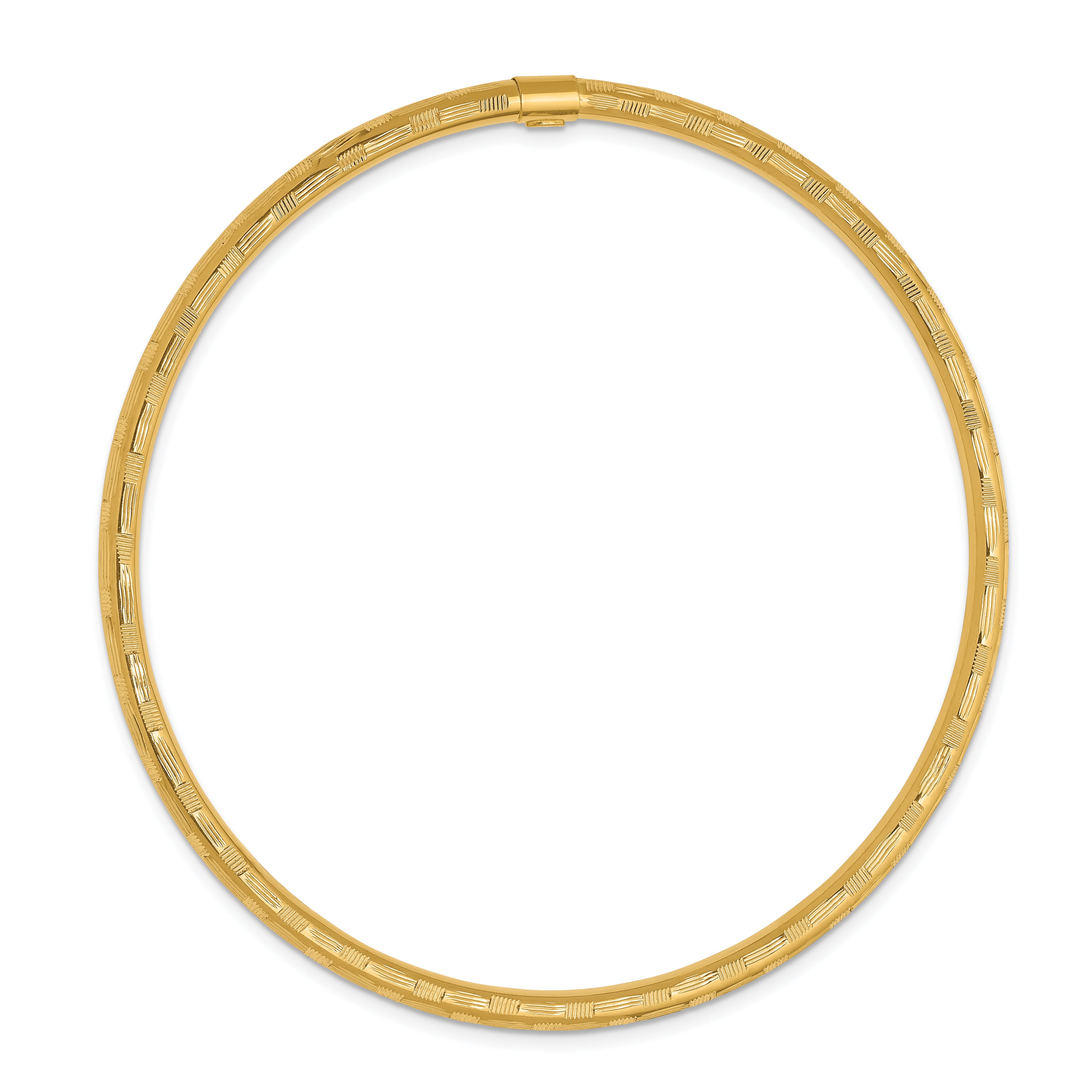 14K Yellow Gold Diamond-Cut Slip-On Bangle with Polished Finish