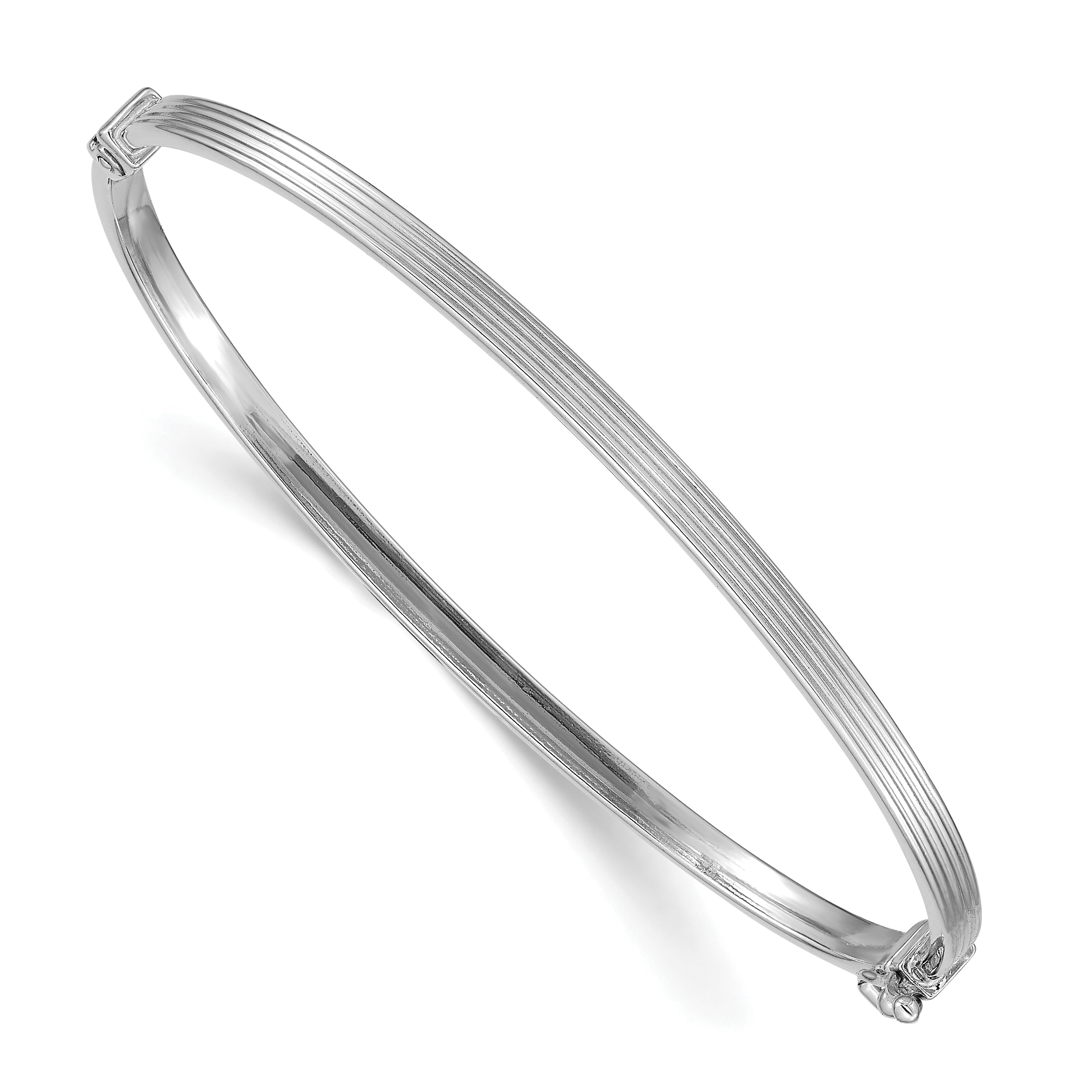 14k White Gold Polished Textured Hinged Bangle Bracelet Main image