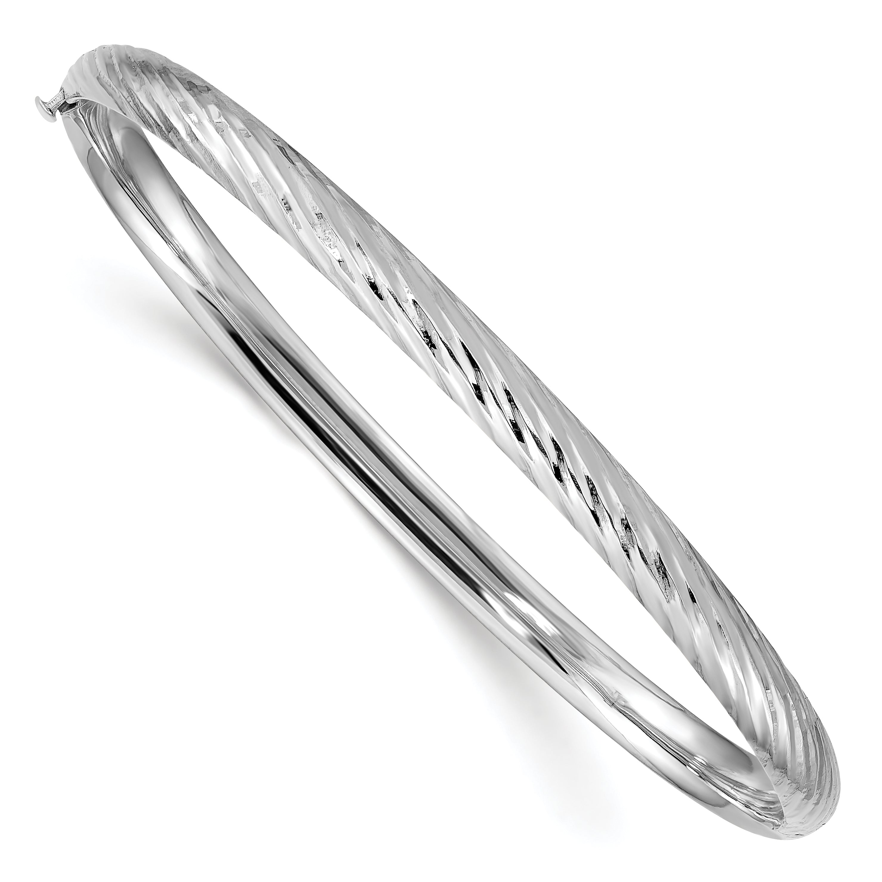 14k White Gold 3/16 Textured Hinged Bangle Main image