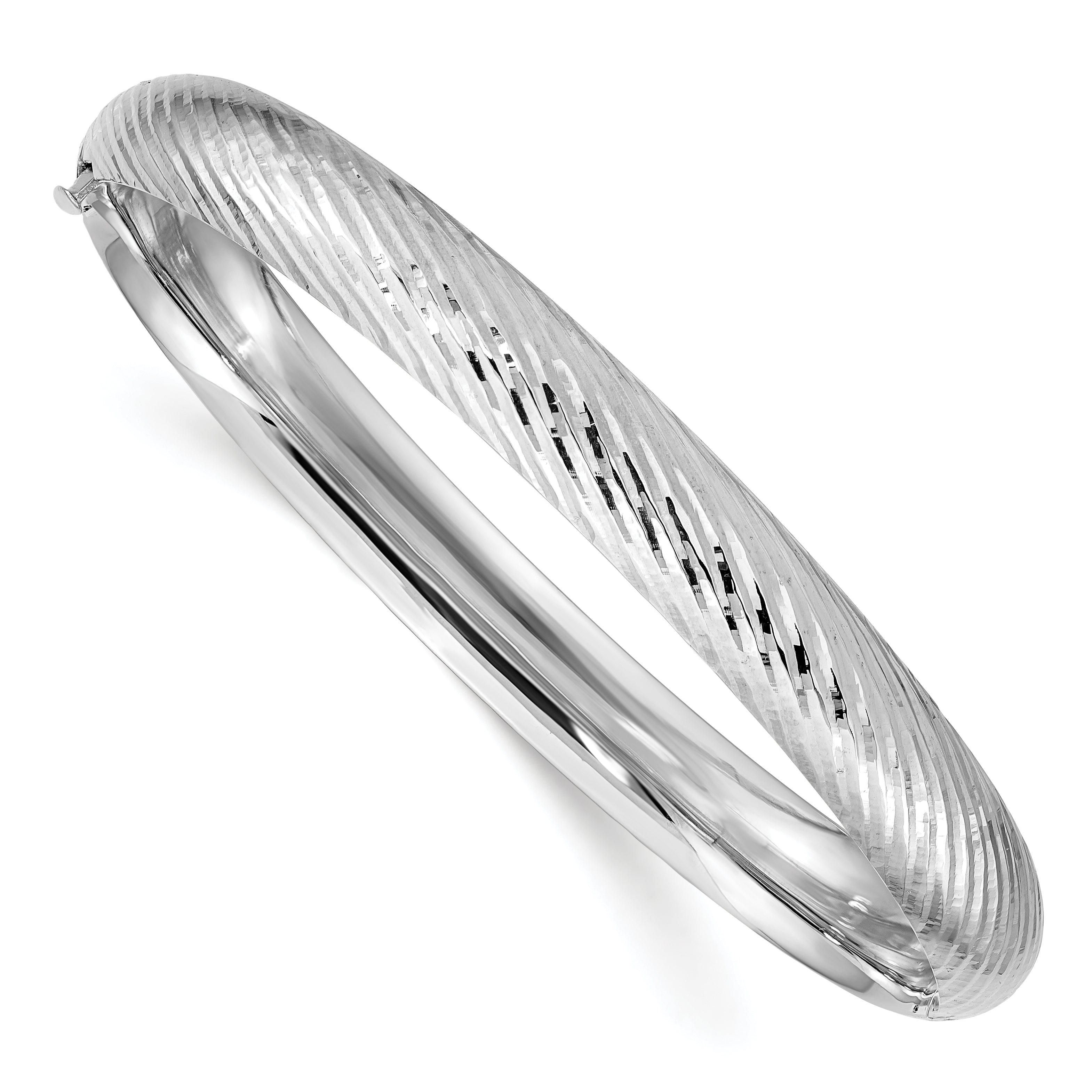 14k White Gold 5/16 Textured Hinged Bangle Main image