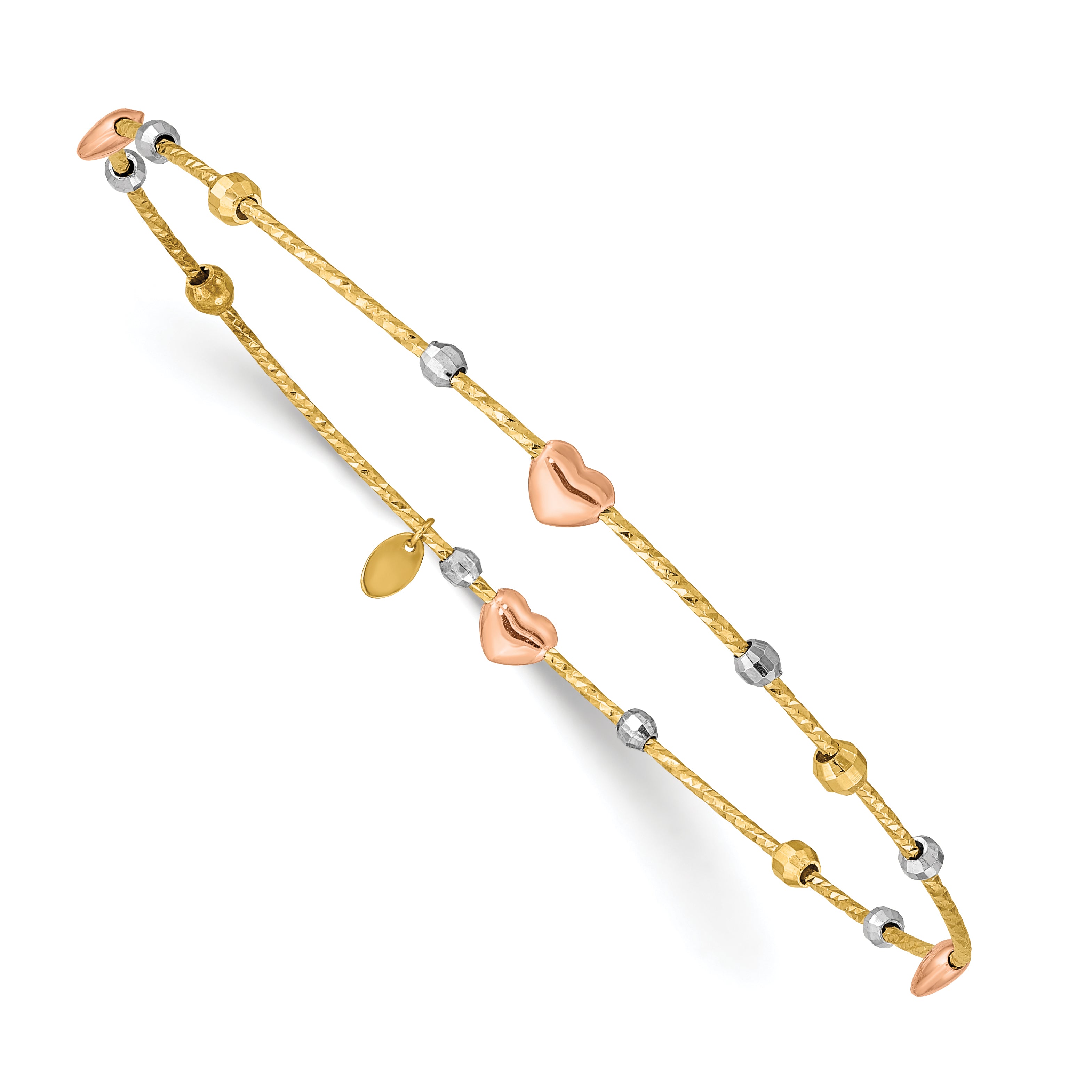14k Tri-color Heart Diamond-cut Slip-on Bangle Main image
