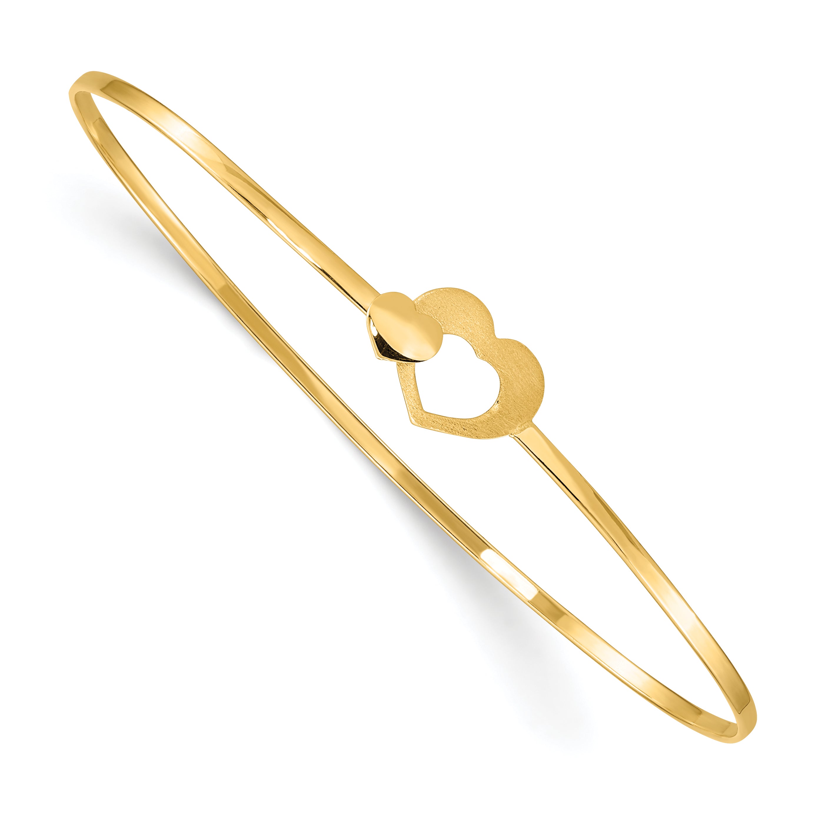 14K Brushed and Polished Hearts Flexible Bangle Main image