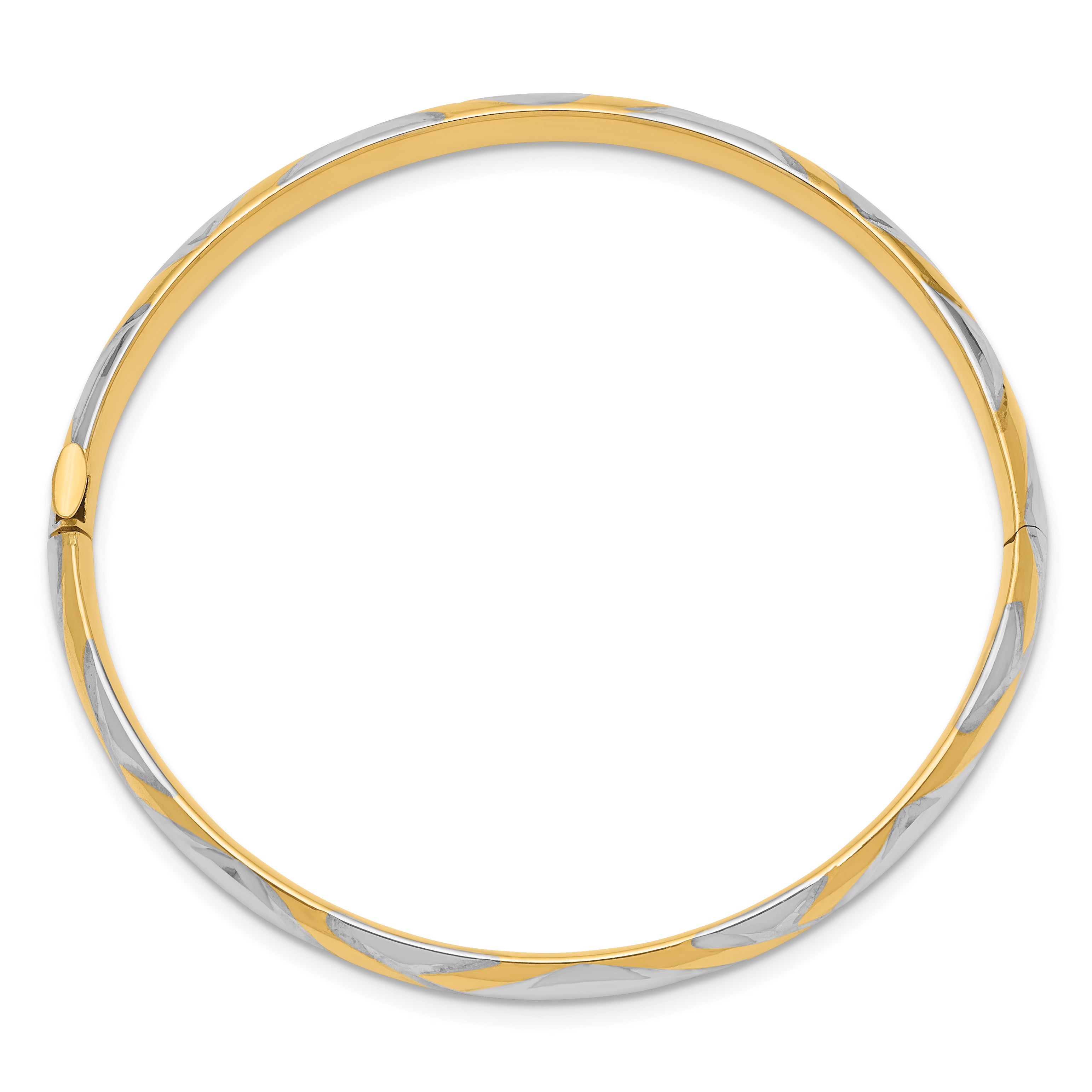 14k 3/16 w/White Rhodium Criss-Cross Children's Hinged Bangle