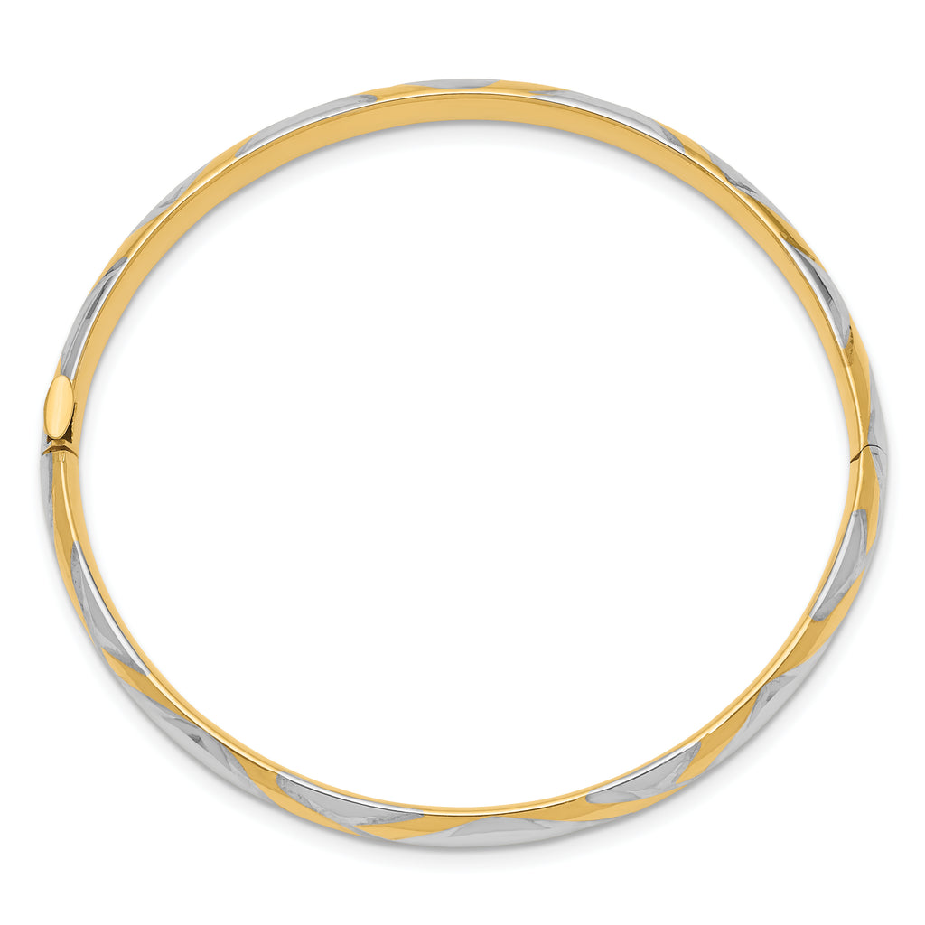 14k 3/16 w/White Rhodium Criss-Cross Children's Hinged Bangle