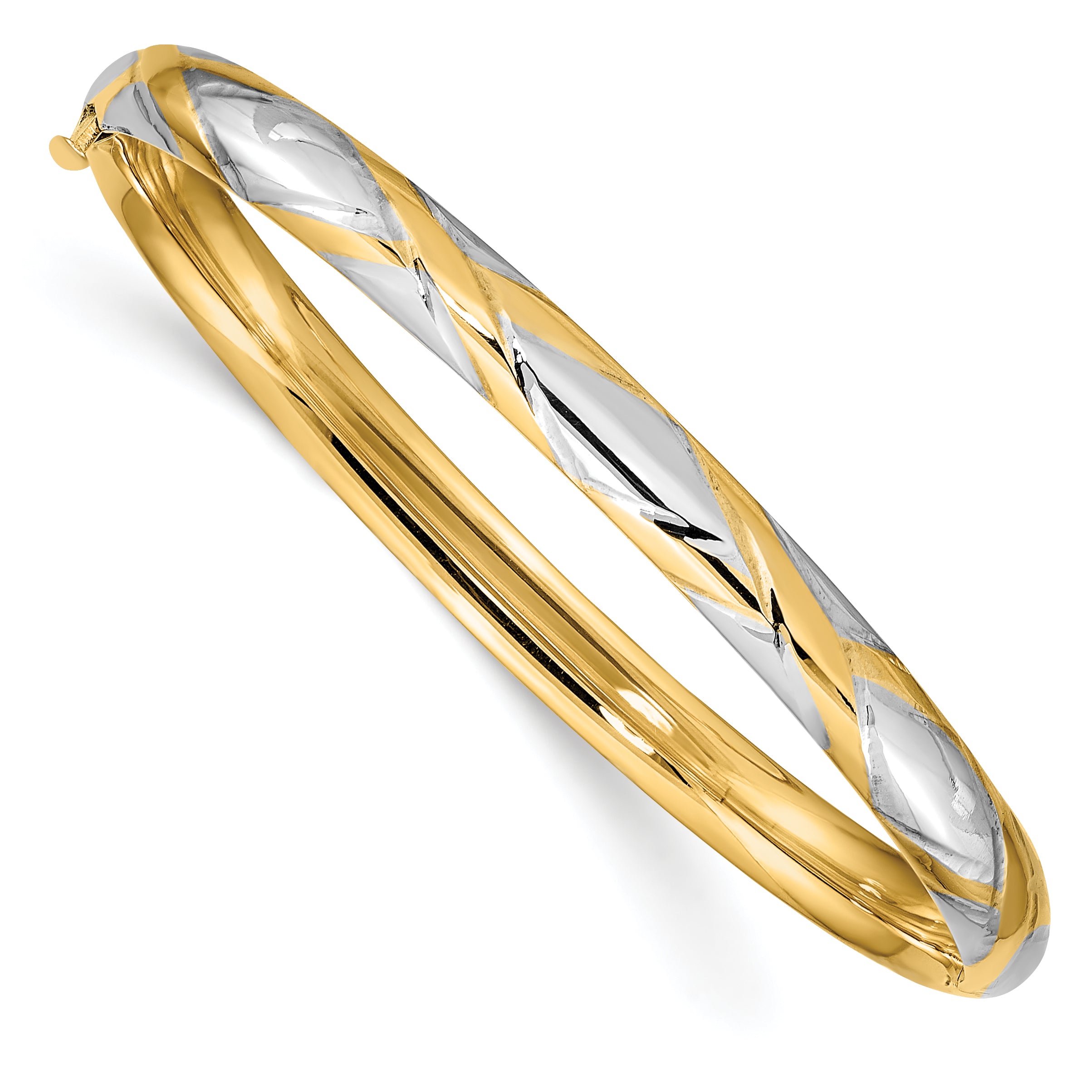 14k 3/16 w/White Rhodium Criss-Cross Children's Hinged Bangle Main image