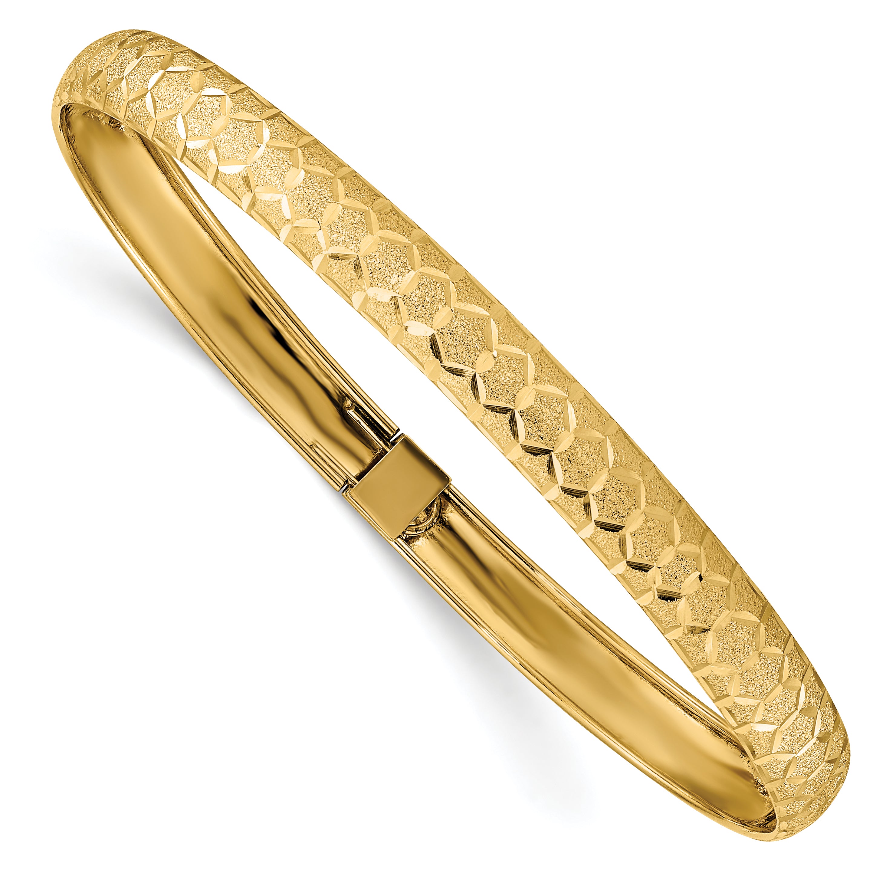 14k Hexagonal Design Diamond-cut Flexible Bangle Main image