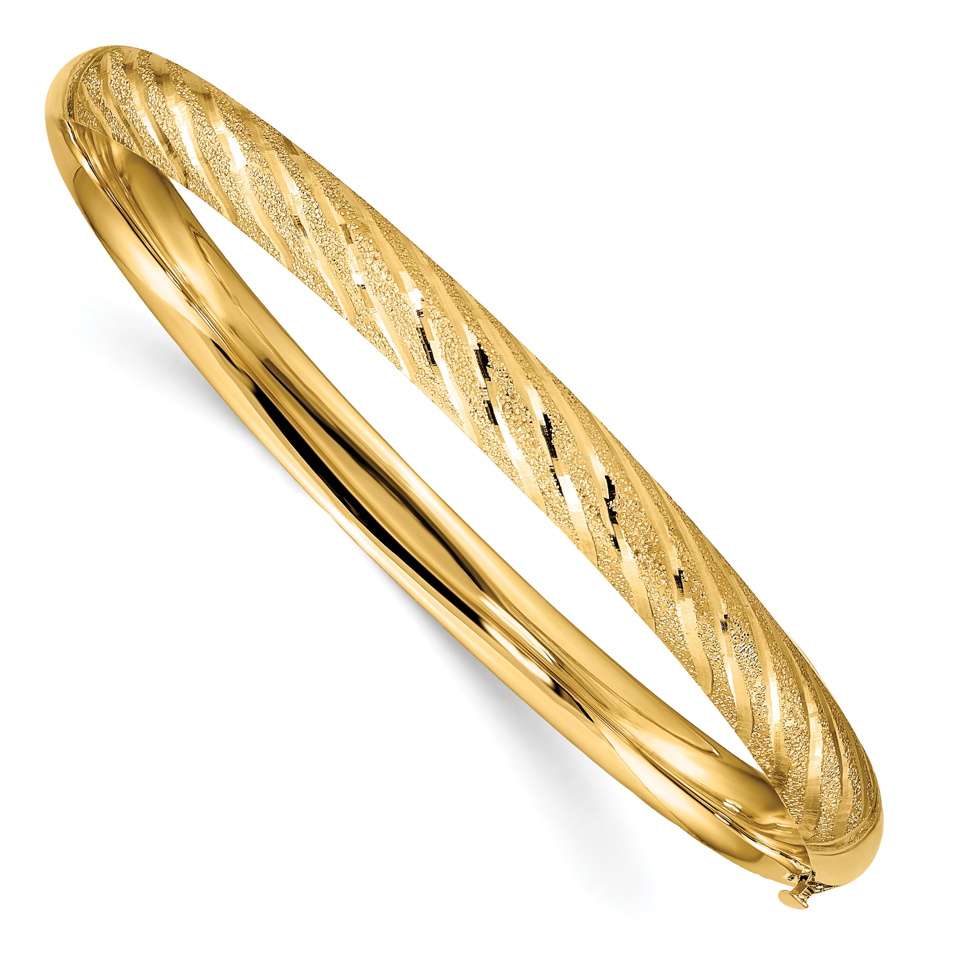 14k Textured Diamond-cut Twisted Hinged Bangle Main image