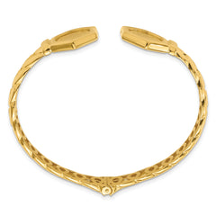 14k Polished Textured Fancy Link Hinged Cuff Bracelet