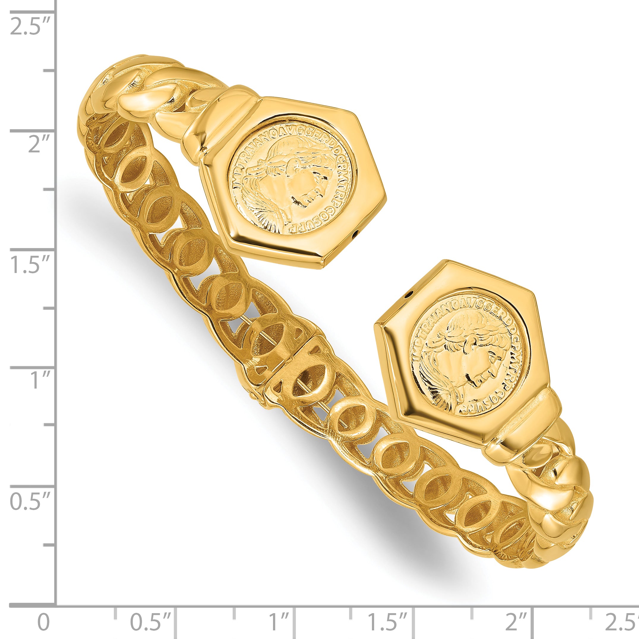 14k Polished Textured Fancy Link Hinged Cuff Bracelet