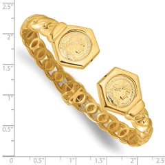 14k Polished Textured Fancy Link Hinged Cuff Bracelet