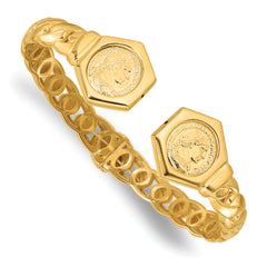 14k Polished Textured Fancy Link Hinged Cuff Bracelet