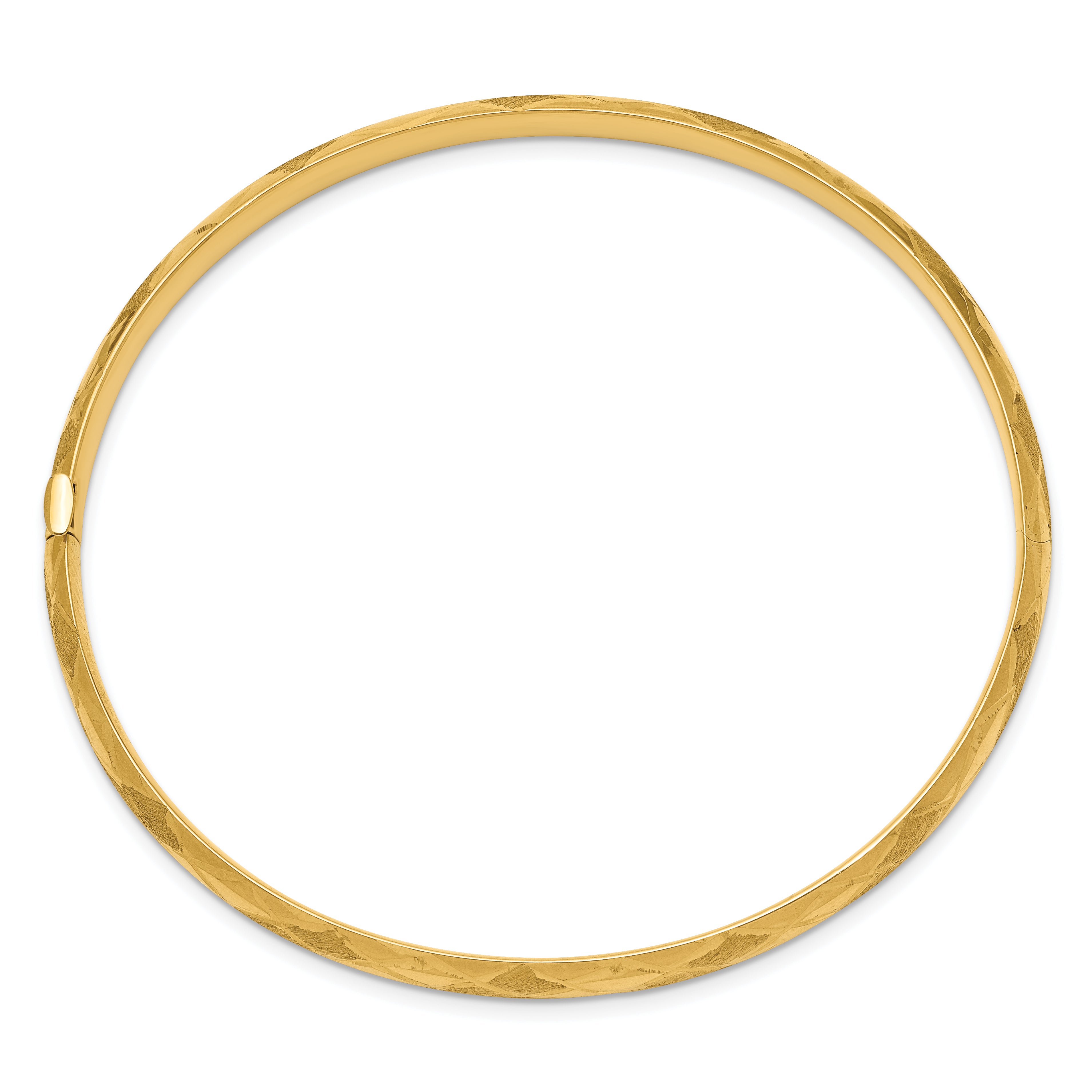 14K Gold Diamond-Cut Hinged Bangle Bracelet with Polished Finish