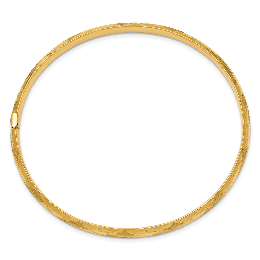 14K Gold Diamond-Cut Hinged Bangle Bracelet with Polished Finish