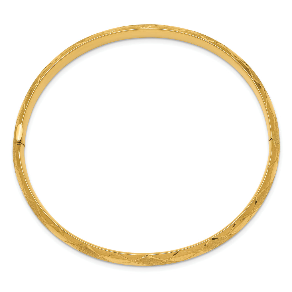 14K Gold Diamond-Cut Fancy Hinged Bangle Bracelet for Women