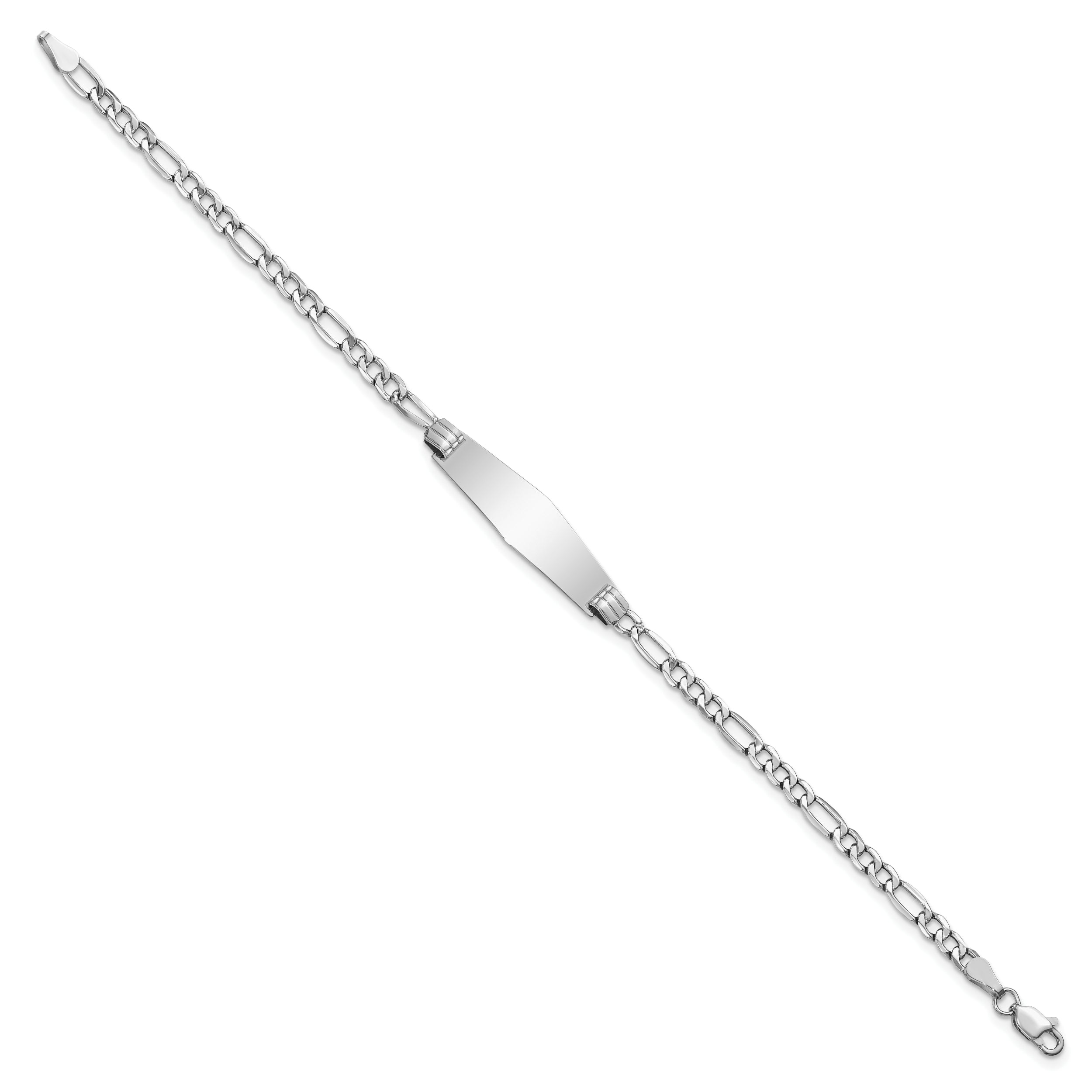 14k WG Semi-solid Soft Diamond Shape Figaro Link ID Bracelet