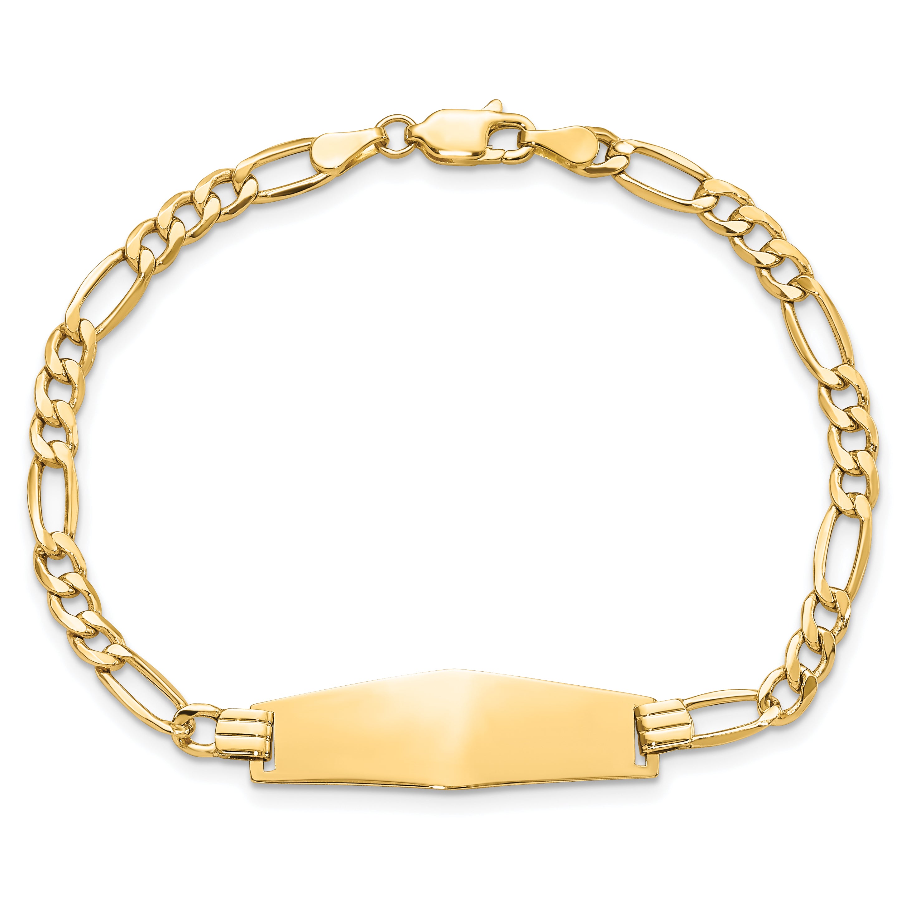 14k Semi-solid Soft Diamond Shape Figaro Link ID Bracelet