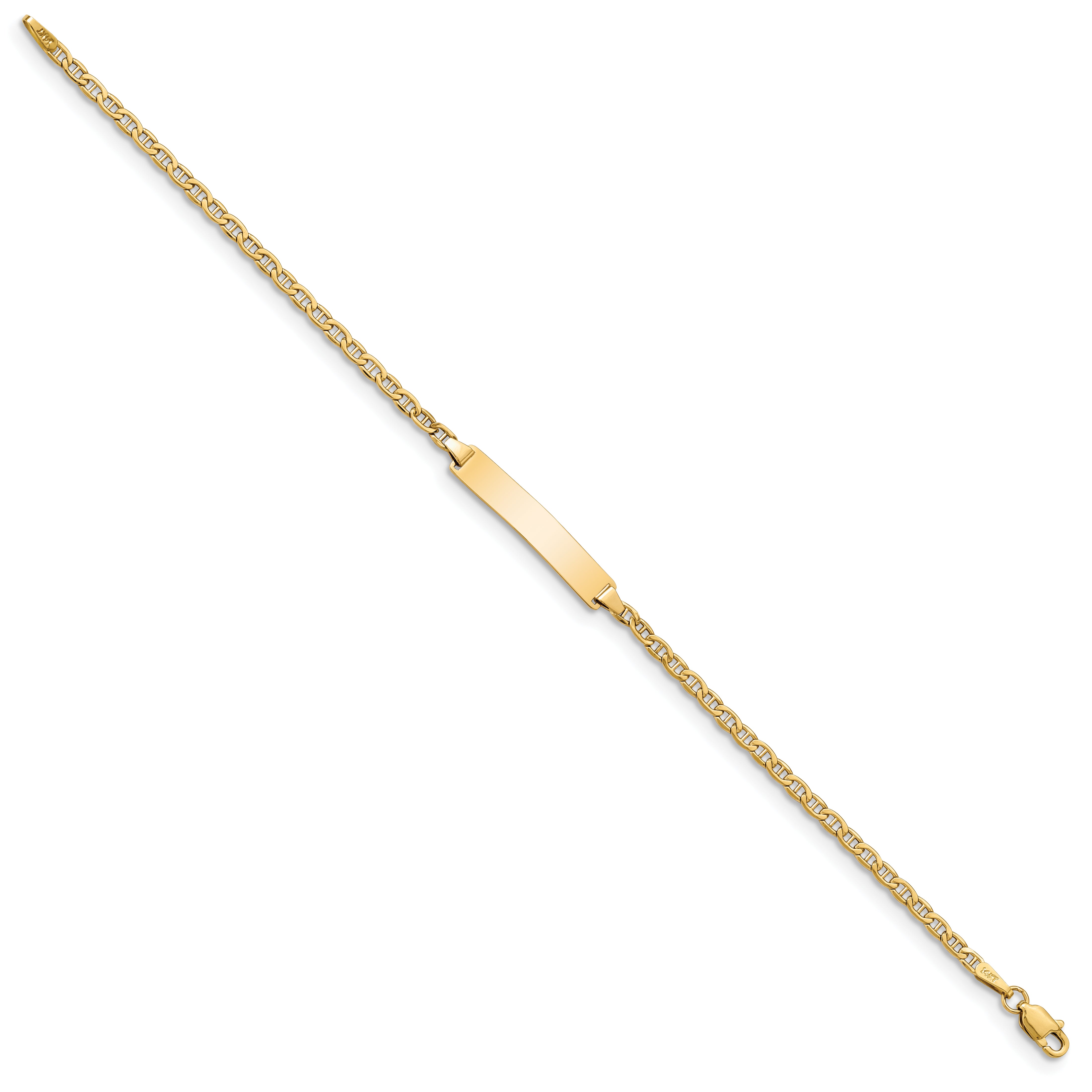 14k Semi-Solid Polished Anchor Link ID  Bracelet